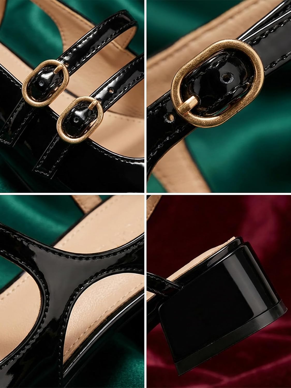 GotSoft Women's Mary Jane Chunky Low Block Heels Slingback Pumps Closed Square Toe Double Strap Wedding Dress Shoes - Image 4