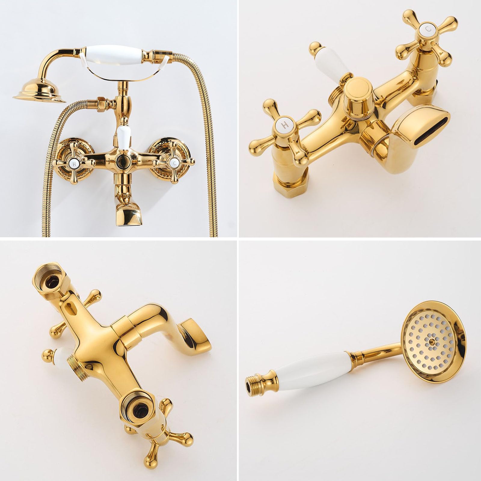 Grifo de Ducha Empotrado Vintage Grifo Bañera y Ducha Doble Cruz Mando de Laton Cromado