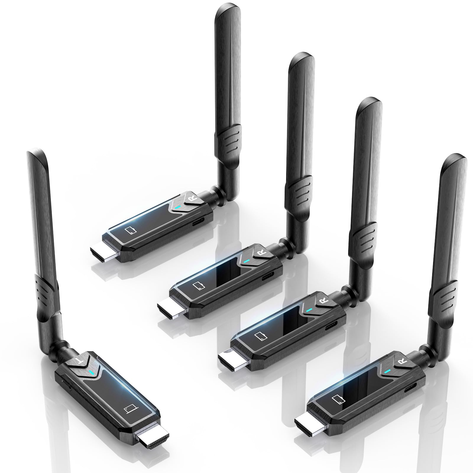 Trasmettitore HDMI Wireless 1 a 4, Kit con 1 Trasmettitore e 4 Ricevitori 150m, 1080P Full HD 5GHz a Bassa Latenza per PC, Camera, TV Box, Proiettore, PS5, Xbox