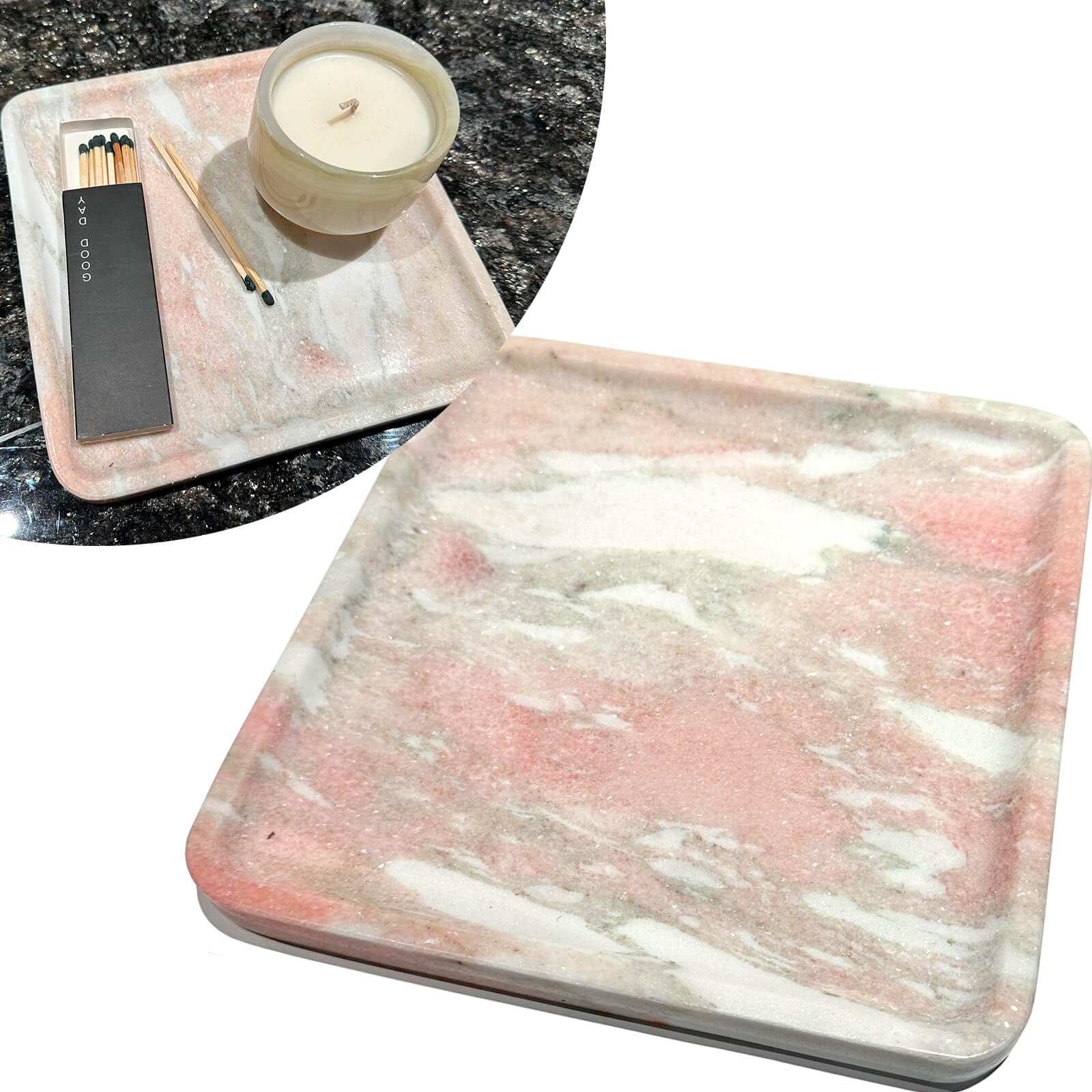 Evite desorden y manchas con la bandeja de mármol rosa cuadrada L7.8 pesada y antideslizante