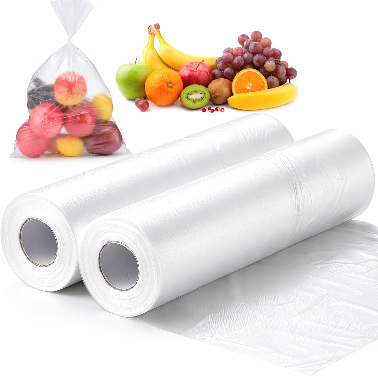 Eccliy 1000 Bags 12 x 20 Inch Plastic Produce Bag on a Roll Large Clear Produce Bag Disposable Food Storage Bags for Bread, Grocery, Vegetable, Refrigerator Storage, Kitchen, Easy Tear off, 2 Rolls