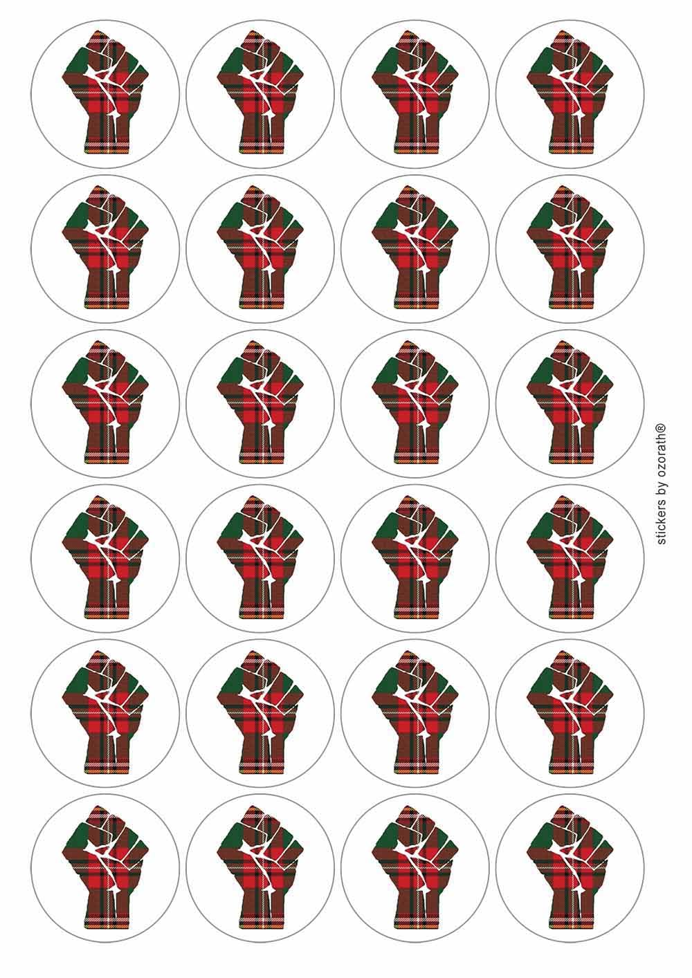 Scots Tartan Solidarity Fist Symbol Circular Matt Paper Stickers A4 Sheet of 24 (Each Sticker is 45mm Diameter)