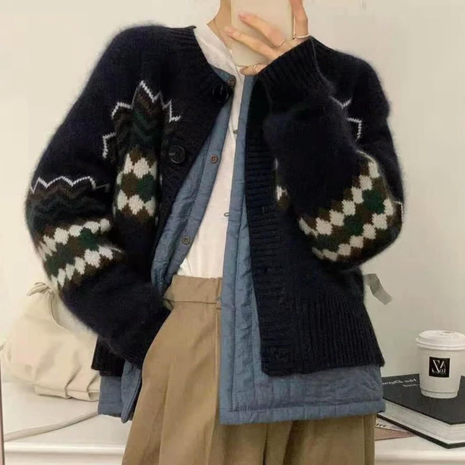 Maglione Donna Cardigan Women Autunno Inverno Manica Lunga Cardigan A Maglia Donna Chic Abbottonata Stampato Femmina Femmina
