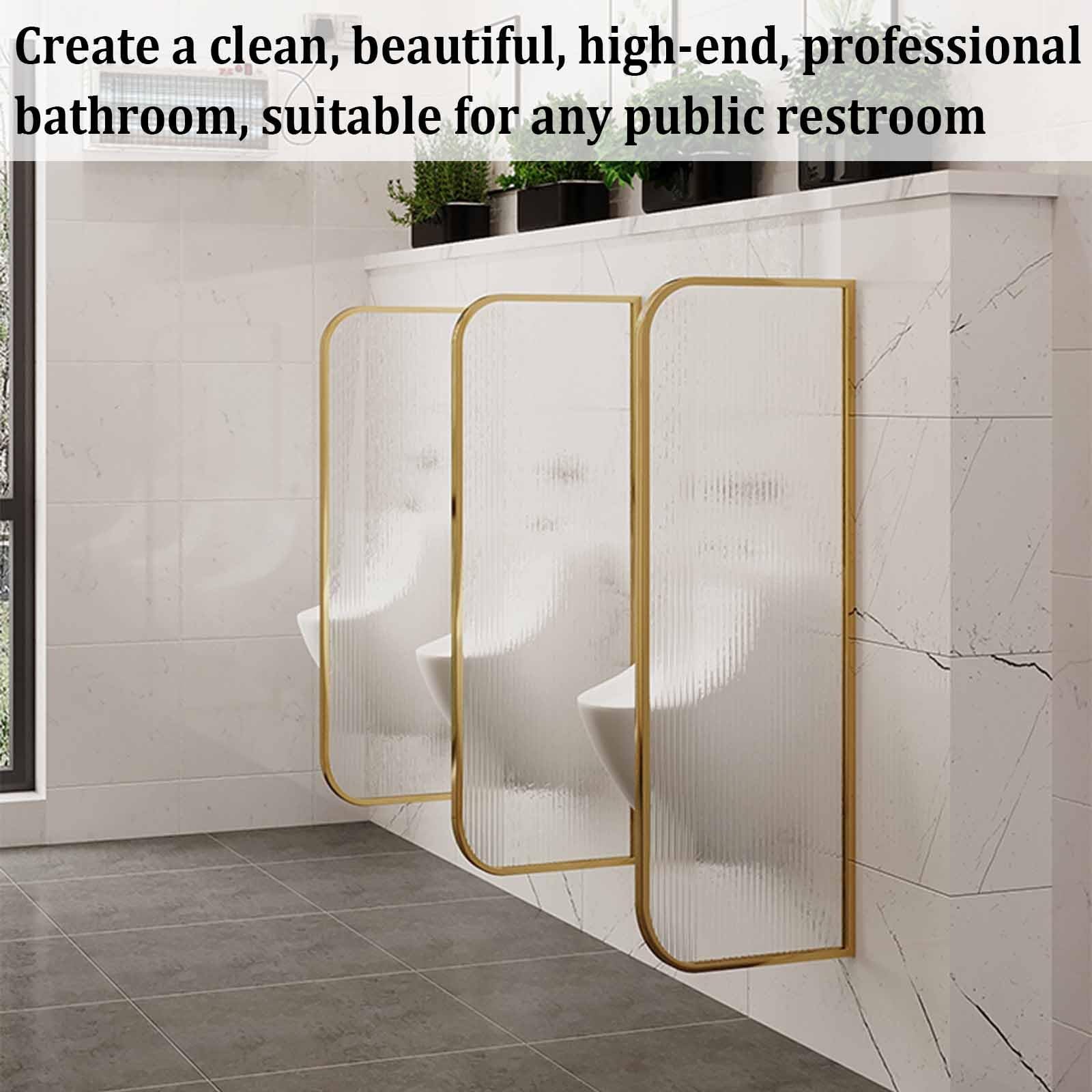 Divisor para urinario hombre, juego de 2, 100 x 40 cm, dorado, fijación de pared, panel de privacidad de acero inoxidable con vidrio translúcido para lugares públicos, hoteles y hospitales.
