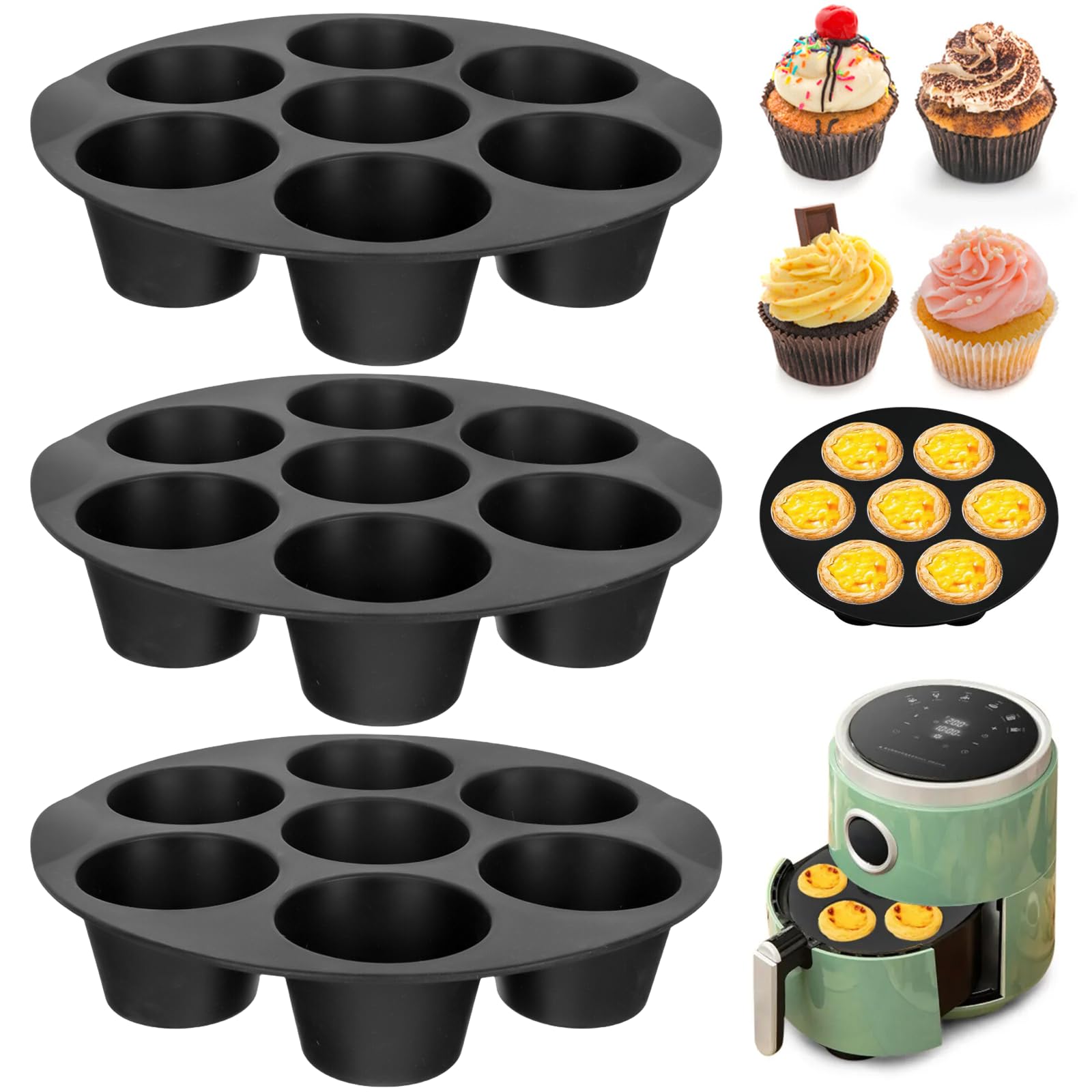 Lot De 2 Moules à Muffins Profonds Jumbo En Silicone - 7 Cupcakes - Anti-adhésif 18x18x3 Cm