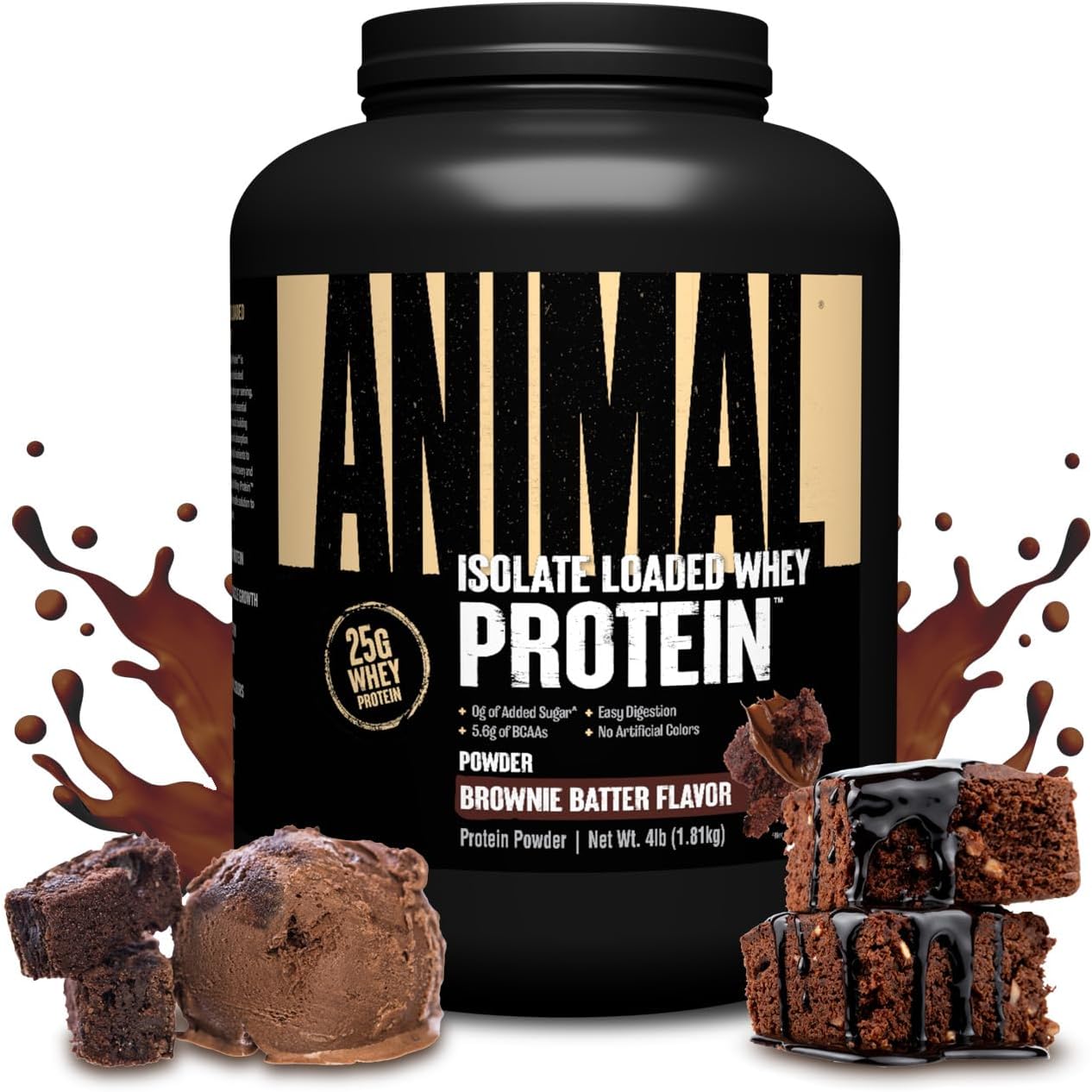 - Animal Whey Isolate Protein Powder - Loaded for Pre & Post Workout Muscle Builder and Recovery with Digestive Enzymes for Men & Women - 25g Protein, Great Taste, Low Sugar - Brownie Batter 4 lbs