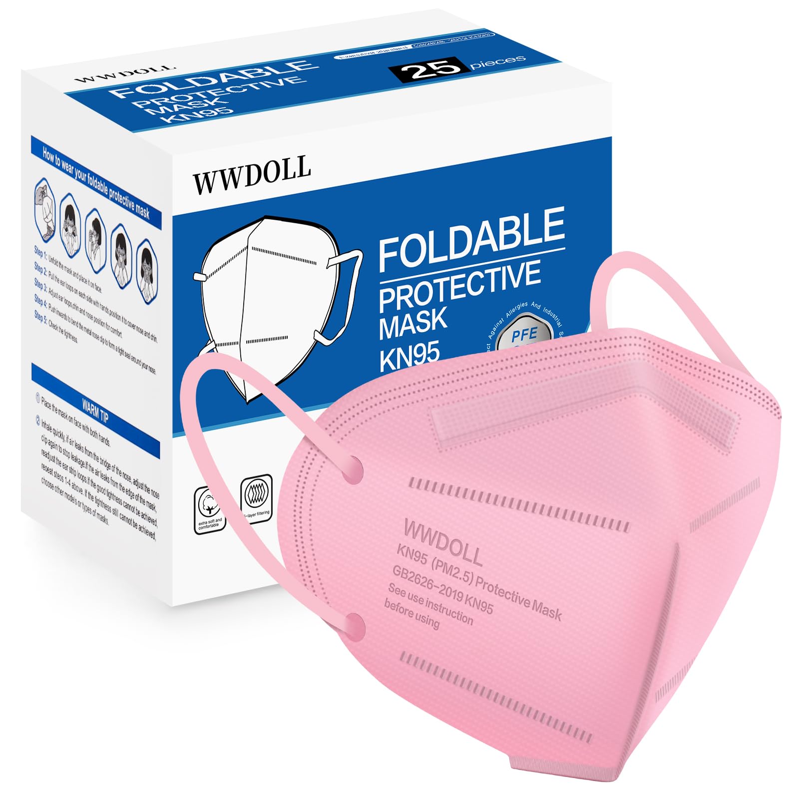 WWDOLL KN95 Face Mask 25 Pack, 5-Layers Breathable Disposable KN95 Masks — Amazon image 9