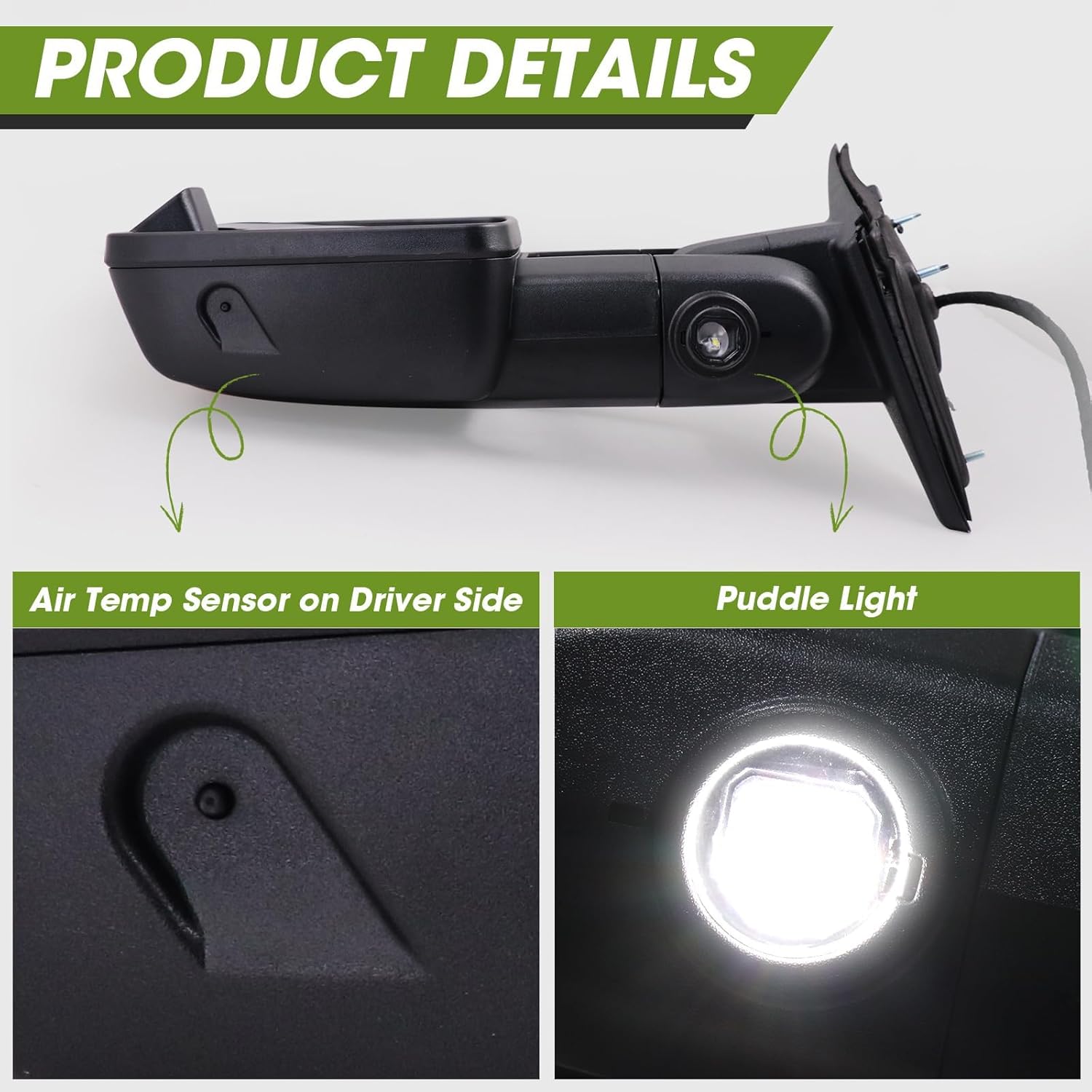 Power Folding Towing Mirrors for 2009-2018 Dodge Ram 1500,2010-2018 Ram 2500 3500,1500 Classic 2019-2024, Switchback Tow Mirrors with Dynamic Signal Light Extendable Pair Set(Textured Black)