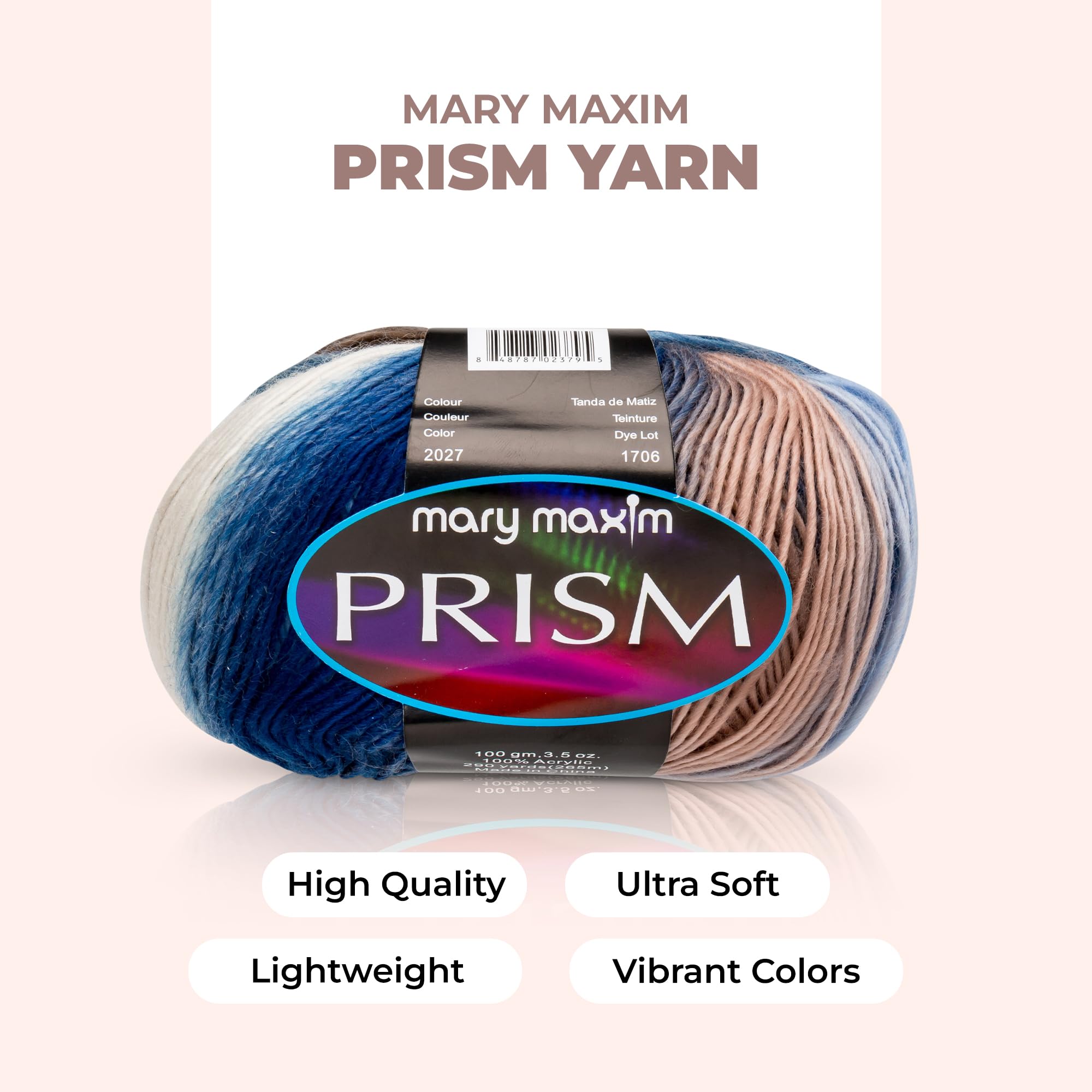 Mary Maxim Prism Yarn, Soft Acrylic Multicolor DK Yarn for