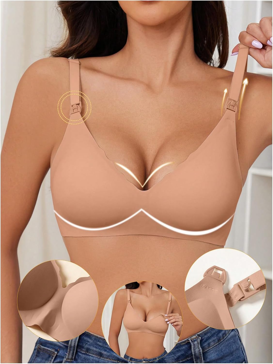 OYOANGLE Women's Maternity Nursing Bra Wireless Padded Push Up Scalloped Pregnancy Bras