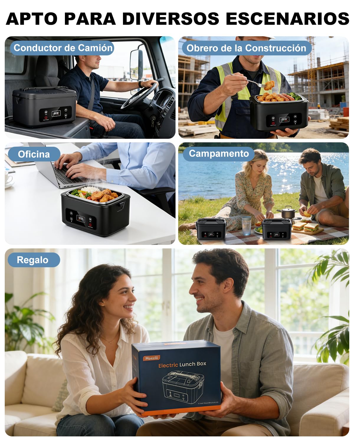 Fiambrera Electrica, 100W Taper Electrico para Comida Extra Grande 1.2L | Fiambrera Electrica con Bateria 2400mAh, Tupper Electrico con Taper Acero Inoxidable para Coche, Camión, Acampada