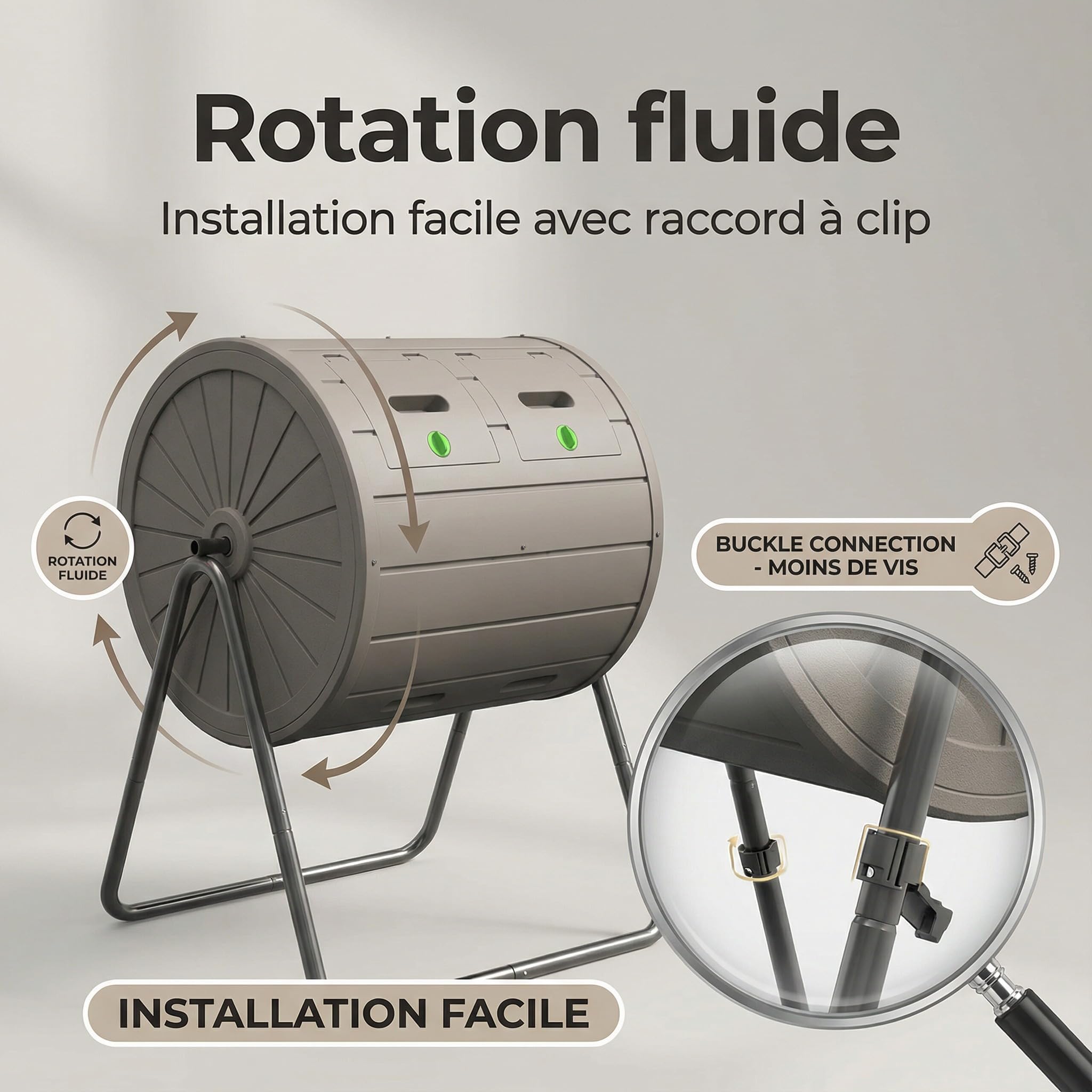 GOPLUS Composteur de Jardin Rotatif à 360° Exterieur, Bac à Compost en PP à Double Chambre 142L, 2 Portes Verrouillables et Support Métallique, 2 Pales Mélangeuses pour Compostage Rapide, Terrasse