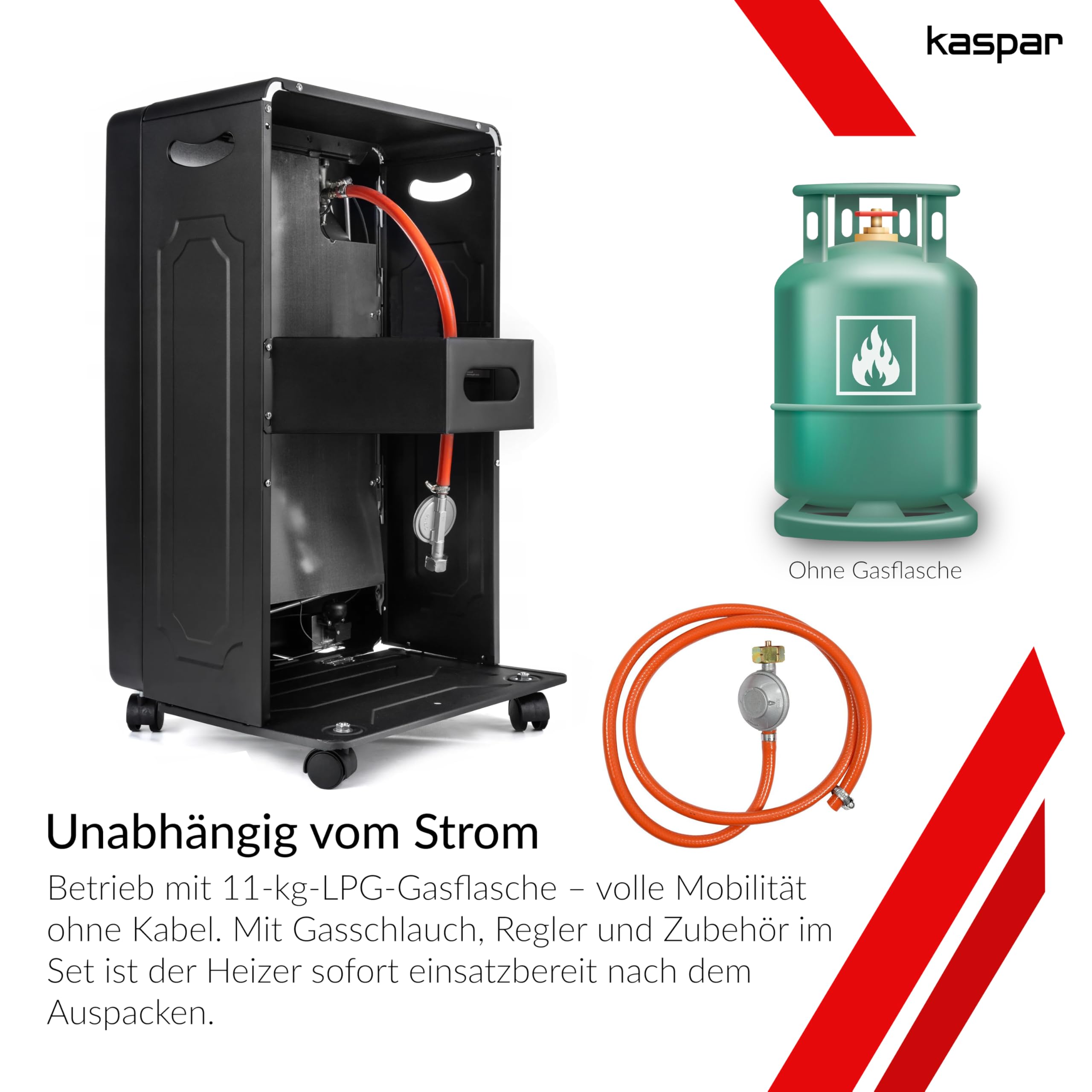 Kaspar Gasheizer Mit Gasdruckregler Gasschlauch Gasheizofen Heizstrahler 1500 2800 4200 W Gasheizung Für Innenräume Außen Terrasse Camping Zelt Für Fläche Bis 60 m2