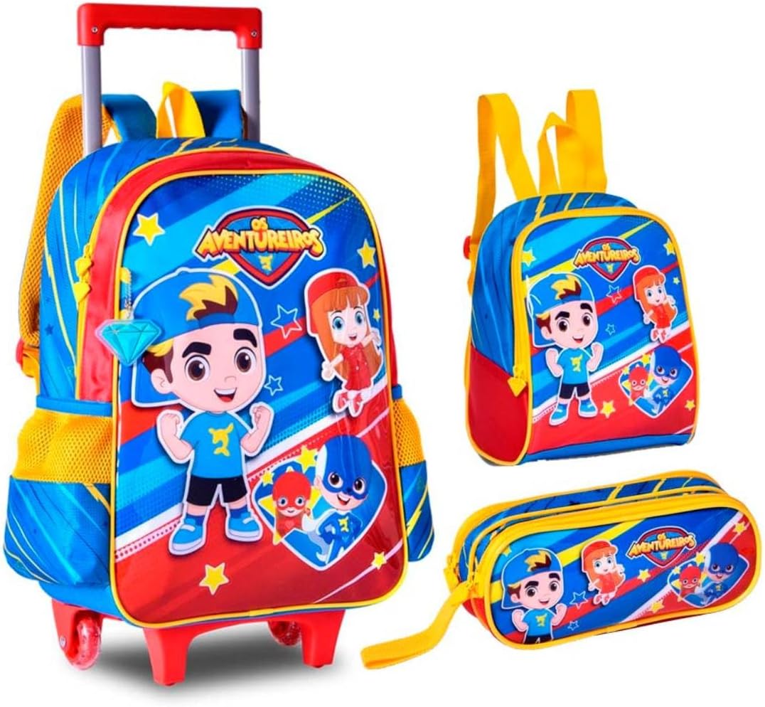 Kit Mochila de Rodinha, Lancheira e Estojo Os Aventureiros AV2794K – Kit Escolar Completo, Volta Às Aulas
