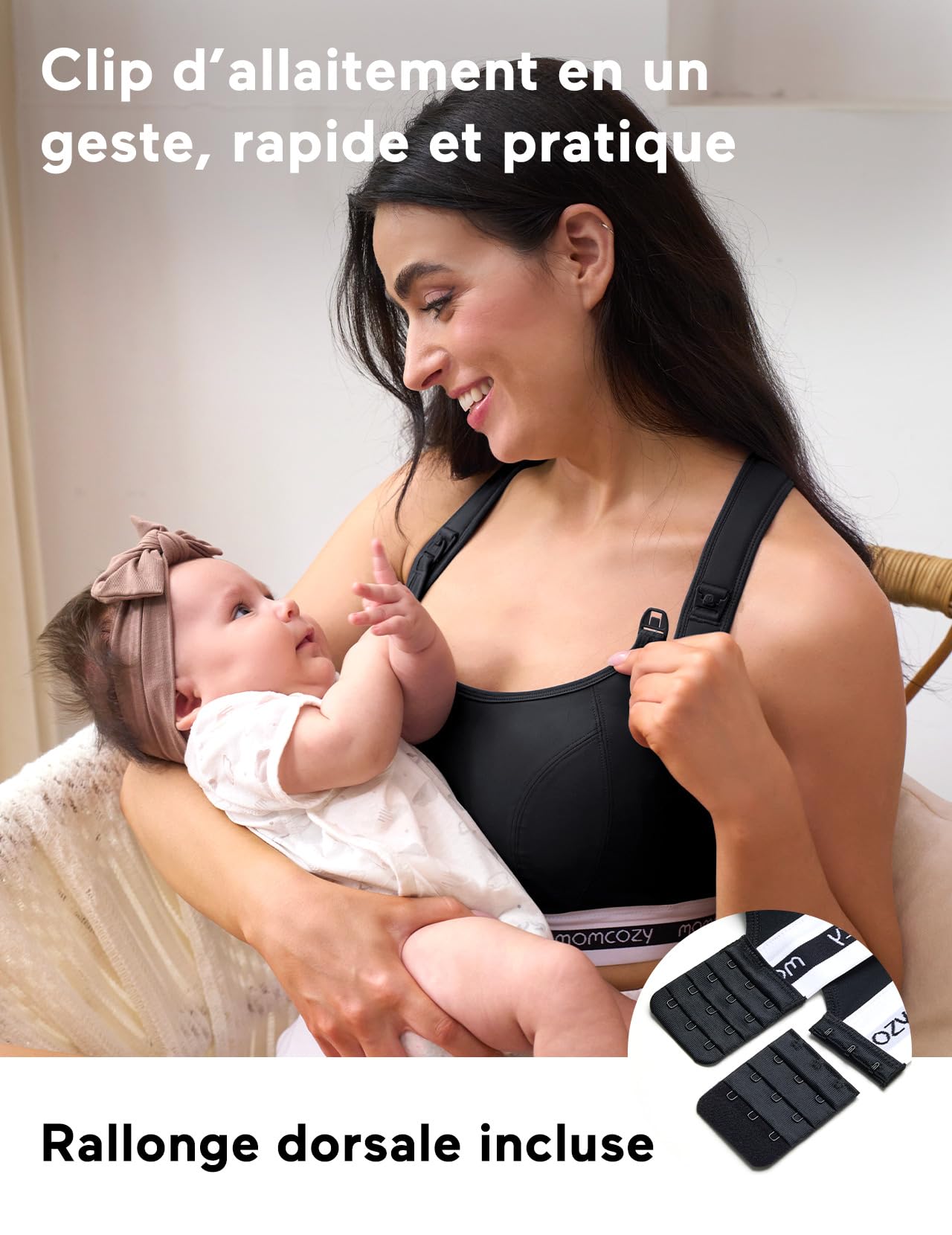 momcozy Soutien Gorge Allaitement FB011, Brassiere Allaitement Sport à Maintien Léger, Soutien Gorge de Grossesse sans Armature avec Coques Rembourrées