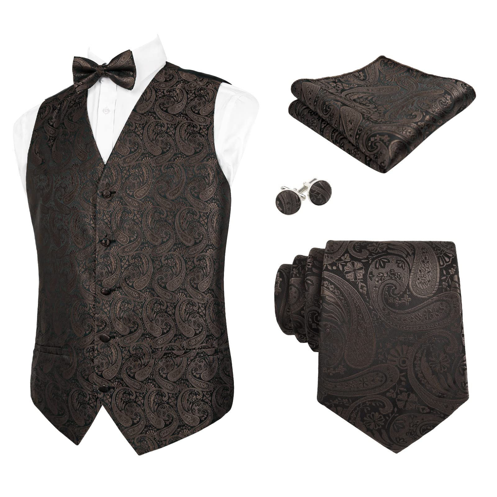 Alizeal Heren Classic 4 st Paisley Jacquard Vest Vest Set, Donker Paars, L