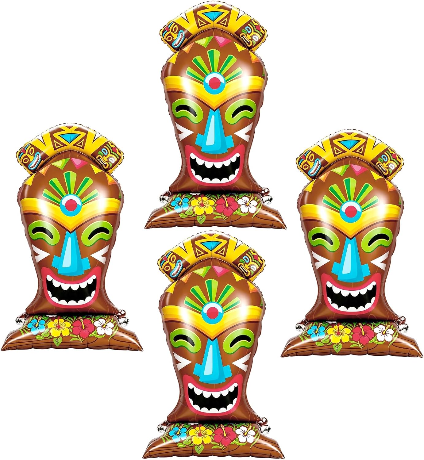 DPKOW 4PCS Tiki Foil Balloons Set for Hawaiian Luau Party Decorations