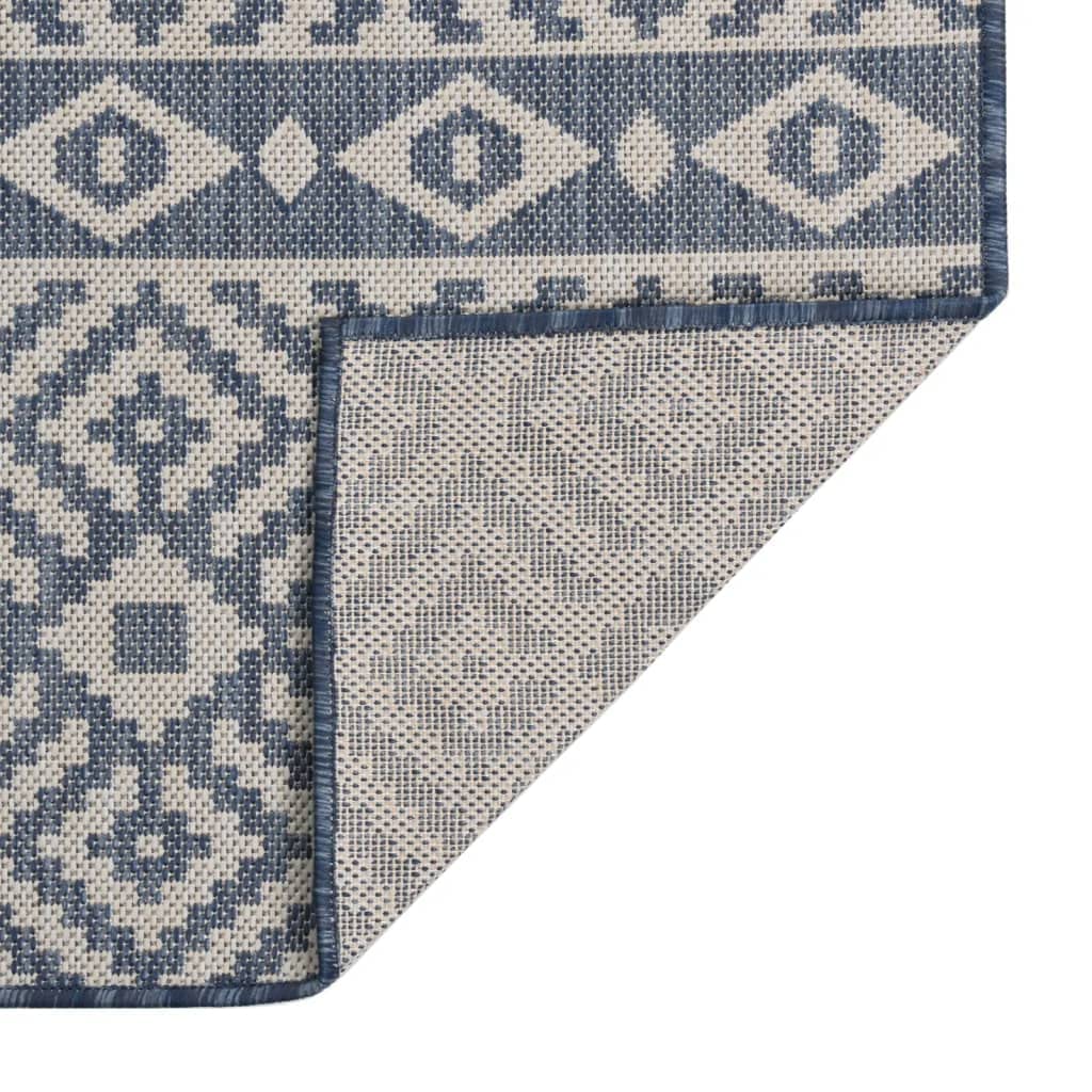 Tapis d'extérieur à tissage plat - Bleu - 80 x 250 cm - En 100 % polypropylène - Robuste - Résistant aux UV - Résistant aux intempéries - Pour terrasse, balcon, salon, couloir et cuisine