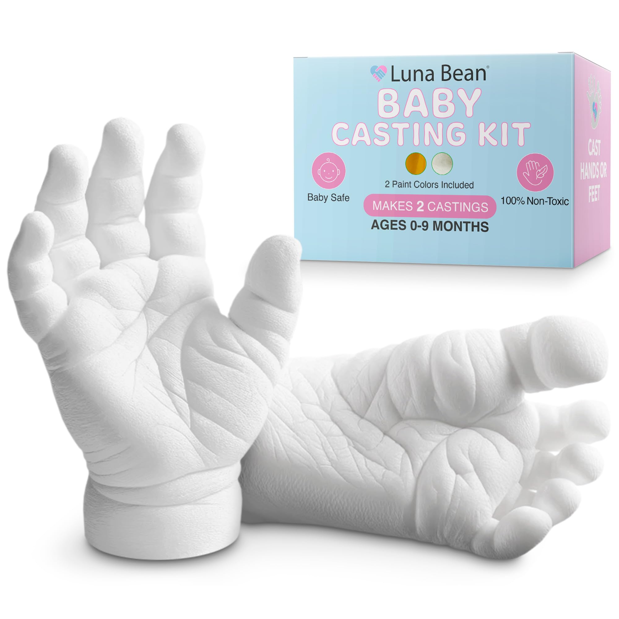 Luna Bean Infant Plaster Statue Casting Keepsake Kit - Cast Baby Hand & Foot (Clear Glaze)