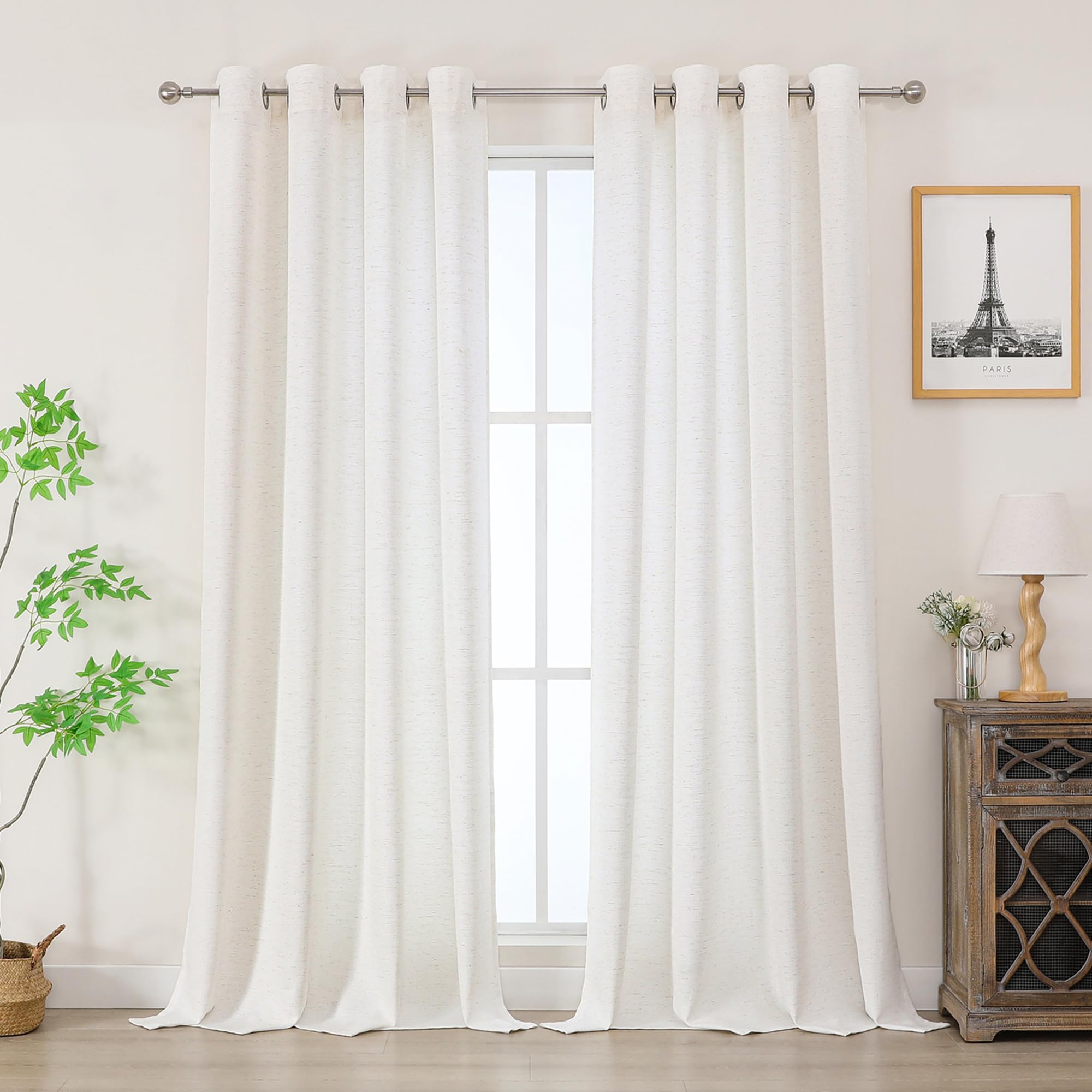 Simplebrand Beige Faux Linen Texture Curtains for Bedroom 2 Panel Set 220 CM Drop, Soft Elegent Home Decor Curtain for Living Room, Sun Blocking Room Darkening Thermal Eyelet Style, W140 x H 220 CM โ image 1