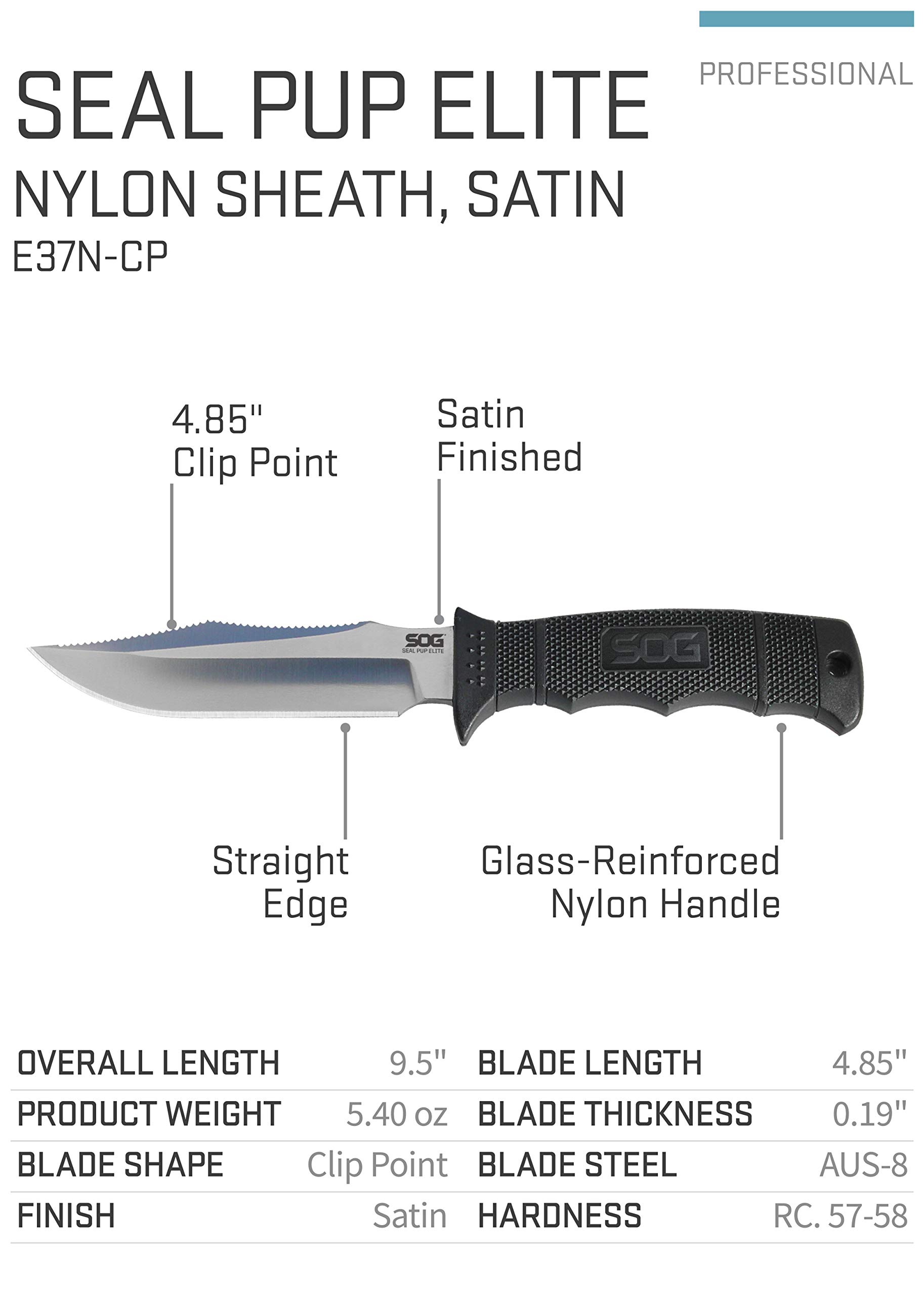 Amazon.co.jp: SOG SEAL Pup Elite E37-N Satin Finish Nylon-Sheath 