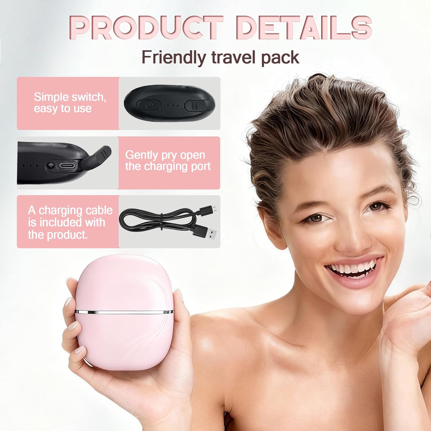 Mini Straightener Brush, Rechargeable Portable Hair Straightener Brush, 3-Speed Temperature Control, Anti-Scald Shell, Lightweight and Portable for Home Travel Gift (Pink) - Image 4