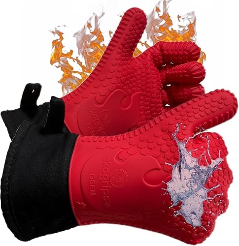 Miniatura 17 de Ekogrips+ - Guantes de horno de silicona de alta calidad, cómodos, impermeables, resistentes al calor, guantes de barbacoa para parrilla, puño largo
