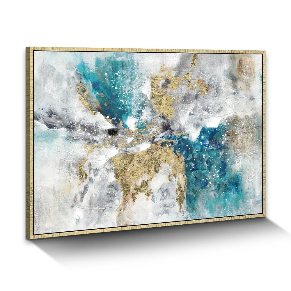 Amazon.com: Abstract Canvas Framed Wall Art: Blue White Accent