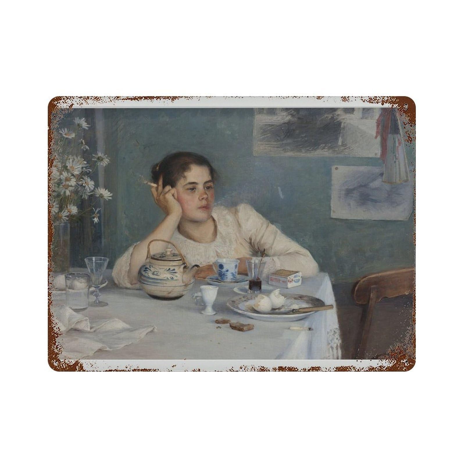 xiaoxiaoshen Woman Smoking ， Vintage Moody Painting, Feminist Wall Decor Art Metal Tin Poster Modern Home Decor Art Home Bar Shop Decorations Vintage Sign 30x40cm