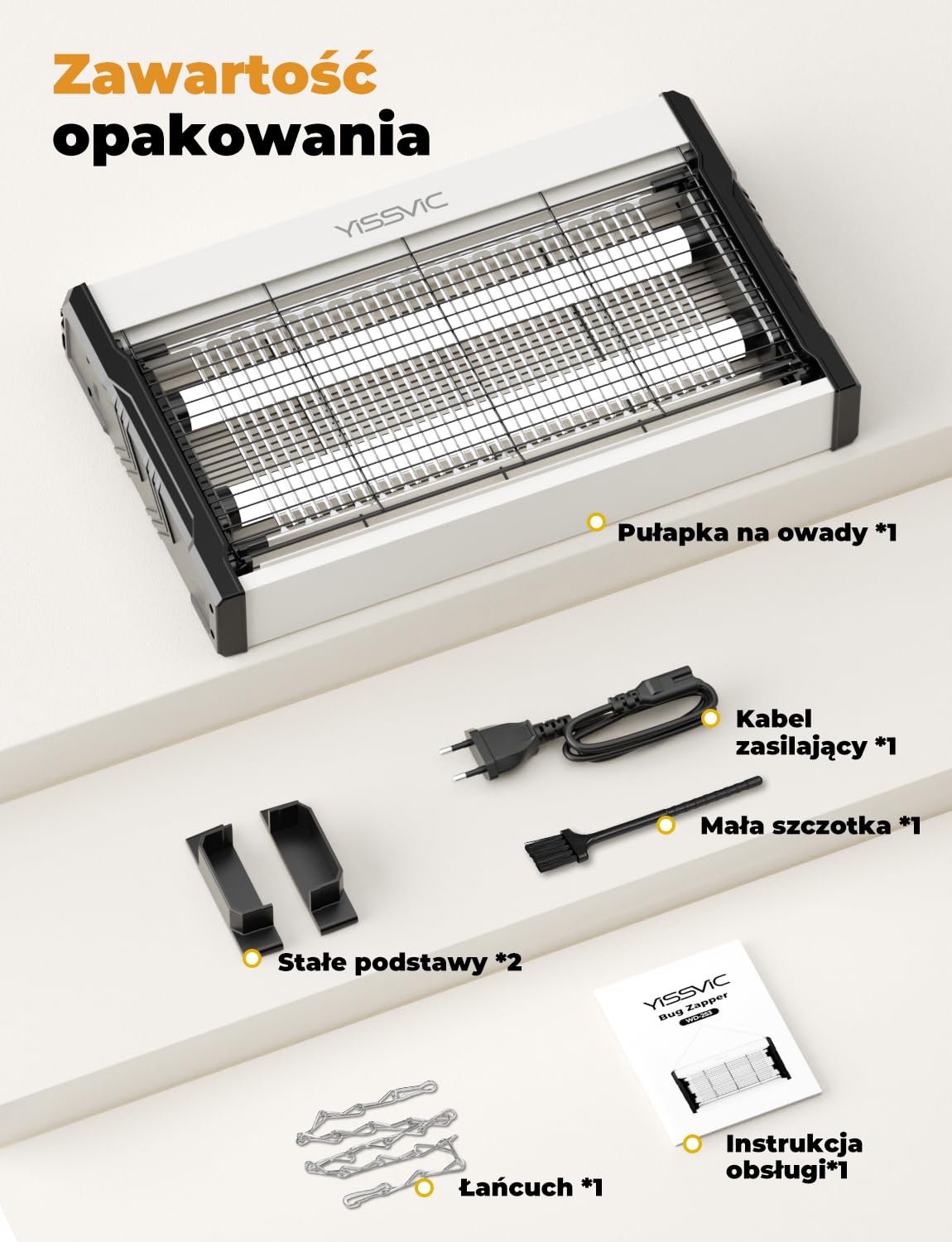 YISSVIC Elektryczna lampa owadobójcza LED, 2 m, kabel z łańcuchem do zawieszania i nóżkami, przeciw molom, komarom, muchom, do wnętrz, 39,5 x 24,6 x 6 cm