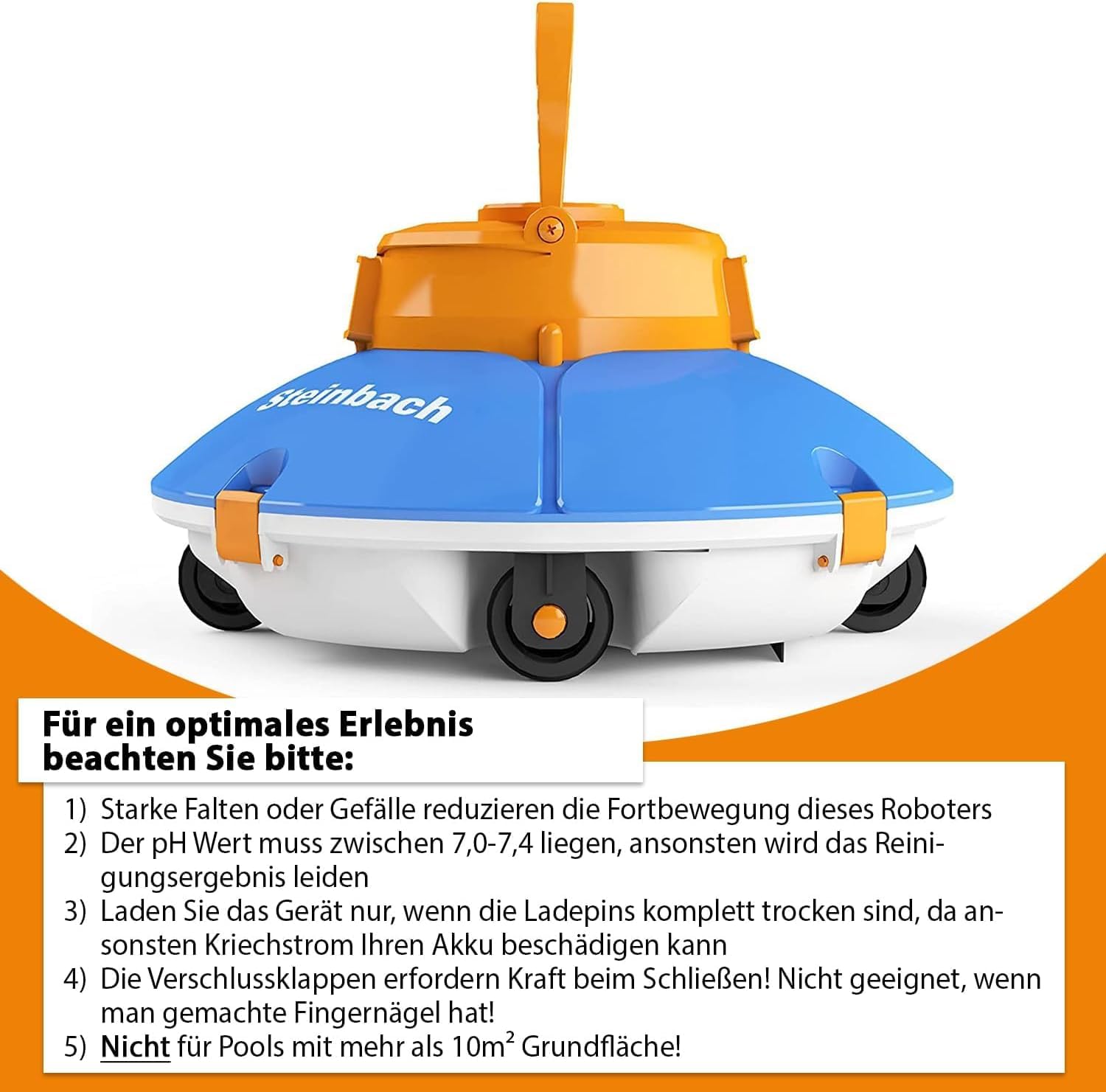Steinbach Poolrunner Battery Basic 2.0 | Akku-Poolsauger für Flache Poolböden bis 10 m² | mit „Touch and Reverse“ Technologie | 60 Min Laufzeit | für Folienpools | einfache Handhabung