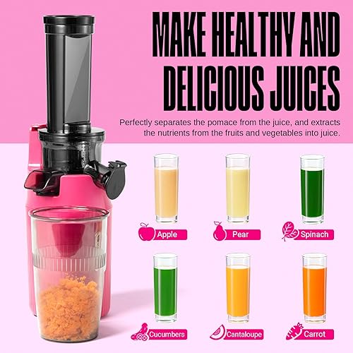 Miniatura 6 de Ventray Ginnie - Mini exprimidor de prensa en frío, pequeño exprimidor lento para verduras y frutas, alto rendimiento de jugo, fácil de limpiar,