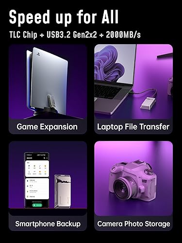 Miniatura 5 de MOVE SPEED CK20 SSD portátil de 2 TB con función magnética de hasta 2000 MBs, USB 3.2 Gen 2x2, soporta 4K ProRes HDR, disco duro externo SSD