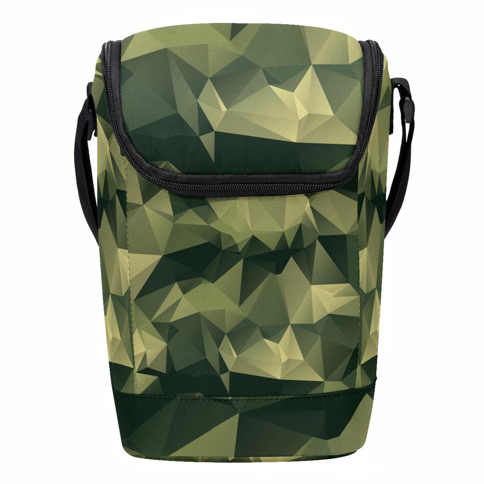 Lonchera grande de camuflaje poligonal verde con correa ajustable