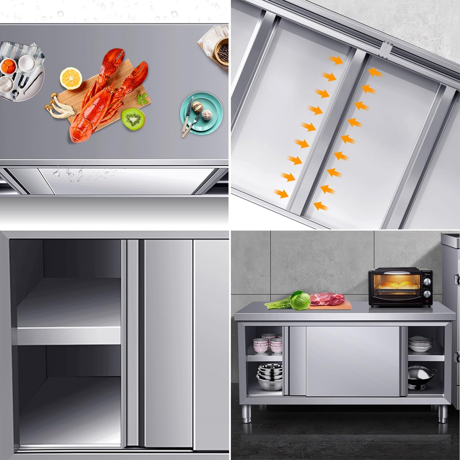 Generico Banco da Lavoro in Acciaio Inossidabile con Piedini Regolabili - Ampio Tavolo da Cucina Multifunzionale e mobiletto portaoggetti per casa, Ristorante, Garage - Design Durevole, spazioso e ve