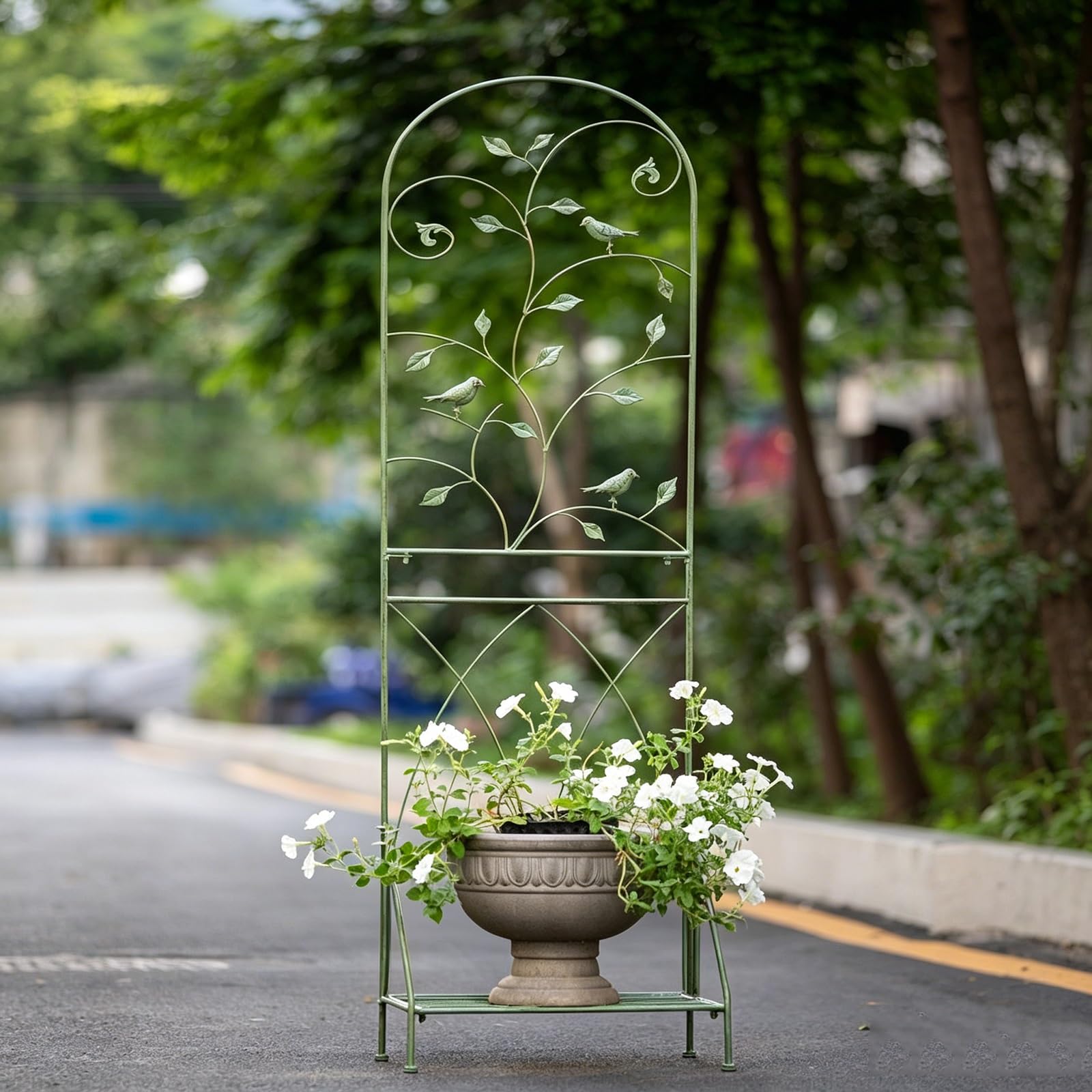 Rankgitter Metall, Rankhilfe mit klappbarem Regal, 180 cm hoch dekorative Gartenzaun für Kletterpflanzen, Pflanzenstütze, Rankspalier für Blume Gemüse(Green)