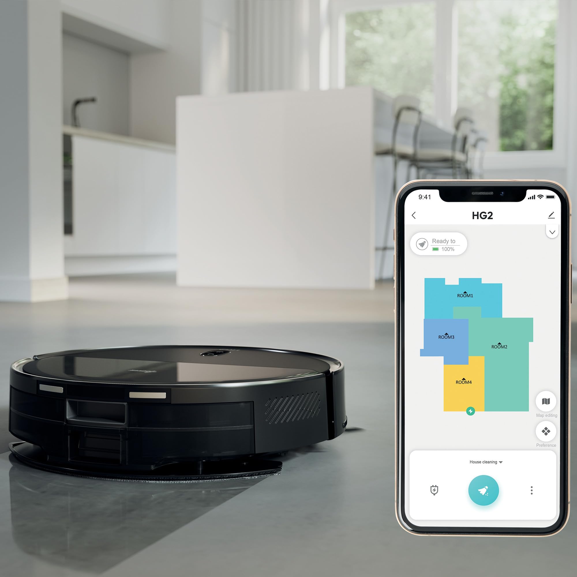 Hoover HG2 Robot Aspirapolvere e Lavapavimenti Hydro, Ultra-Sottile – Potente Aspirazione da 5000Pa, Pulizia sotto i Mobili, Navigazione Laser, Fino a 160 Minuti di Autonomia, [HG2Z30H]