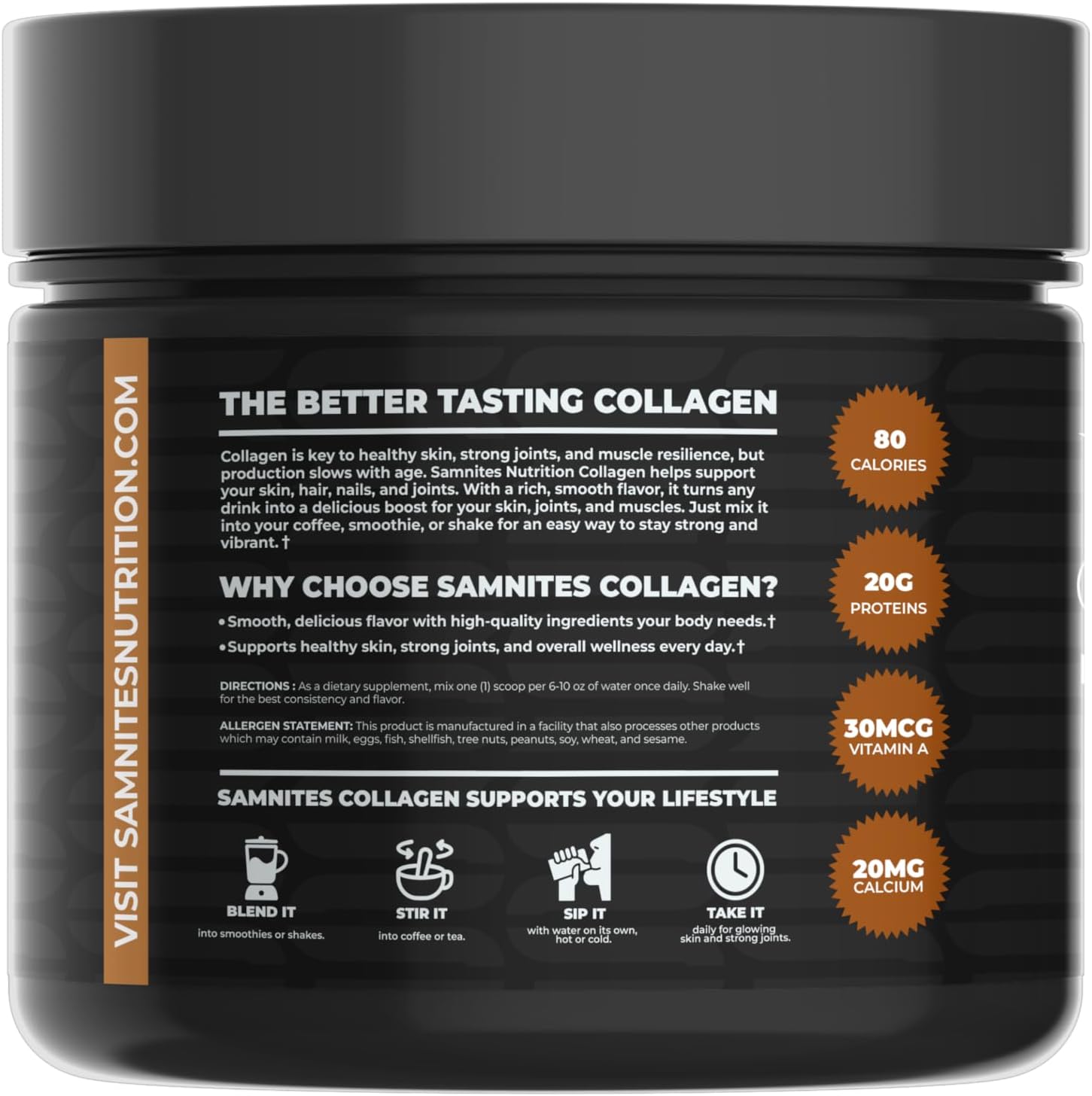 Collagen Powder, Caramel Machiato Flavor, 20g Protein, Natural Ingredients, Gluten Free, No Artificial Colors, Supports Skin, Hair, Joints