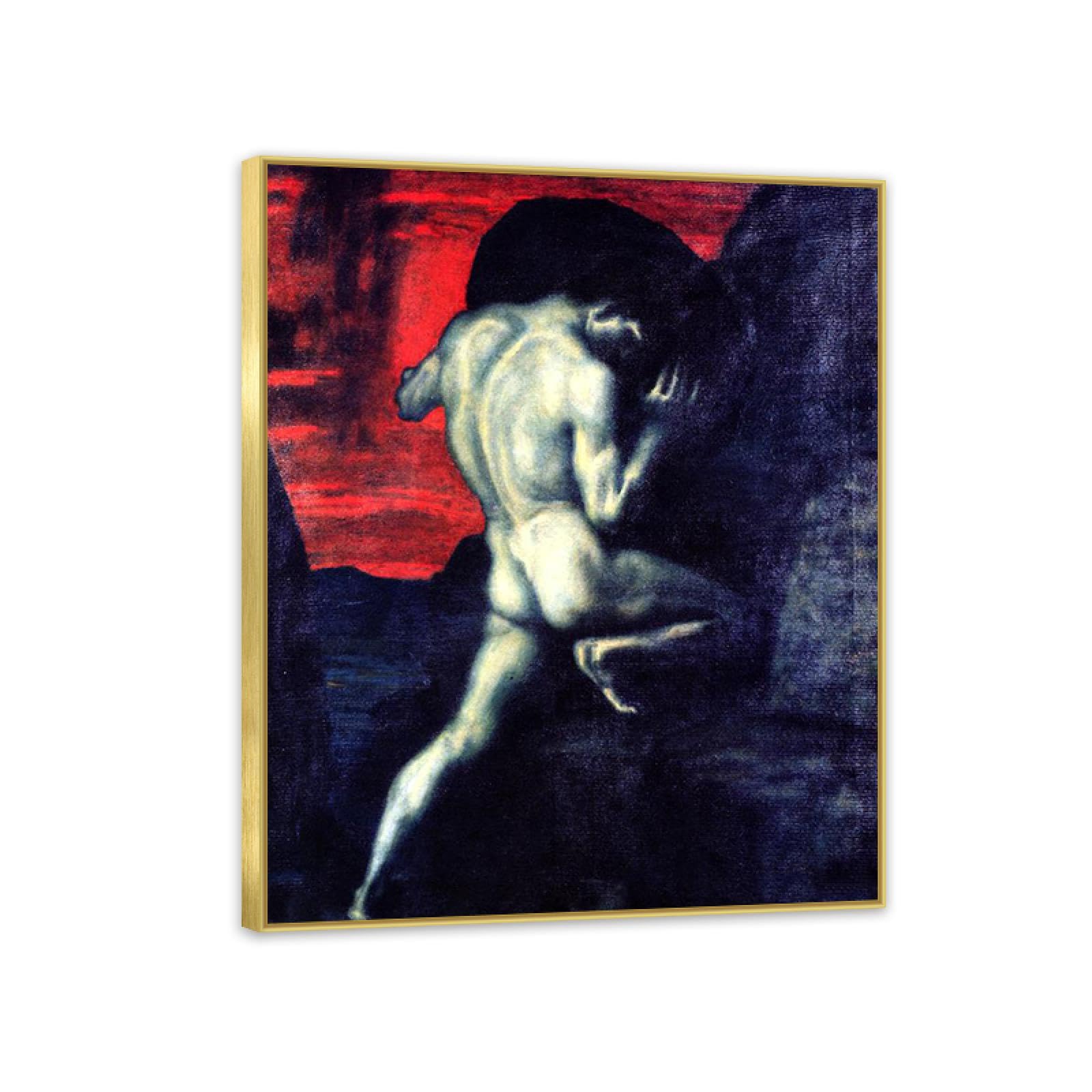 Hau3sh3a Frame Franz Von Stuck Wall Art Print Sisyphus Famous Giclees Franz Stuck Picture Artwork Wall Decor For Living Room Bathroom Office 90X70cm(36X28in) Gold