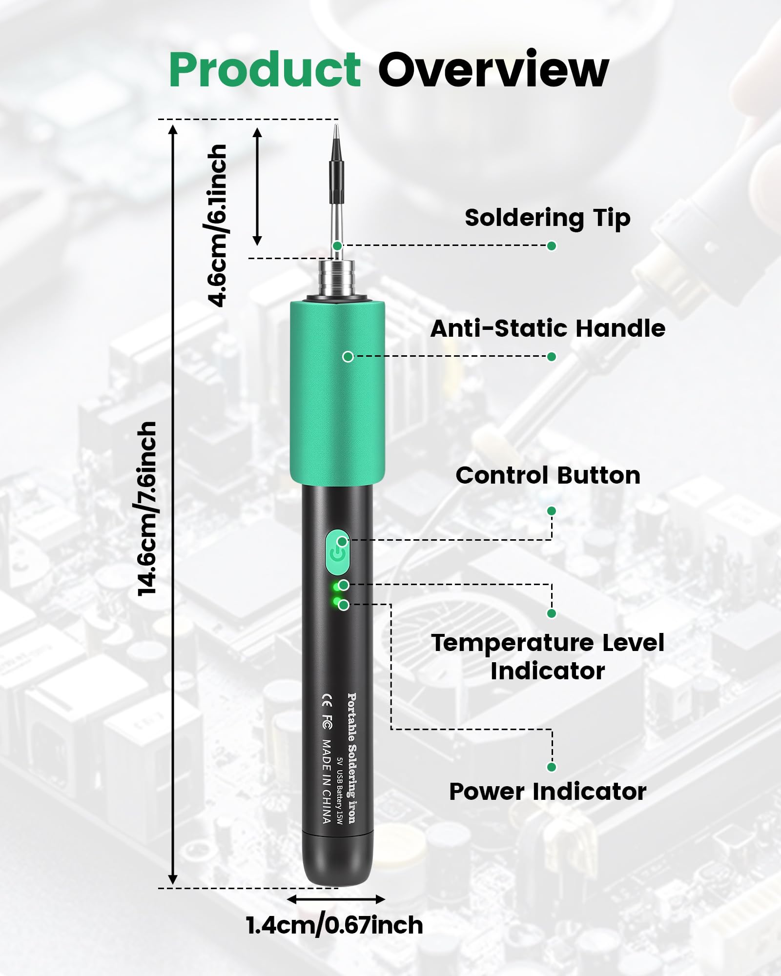 Fer à Souder USB avec 3 Pannes (Fine, Lame, Biseau) | Kit de Soudage Portable 15W | Chauffe Rapide 8s | 3 Niveaux de Température 180-450°C | Idéal pour Réparation Électronique Précise