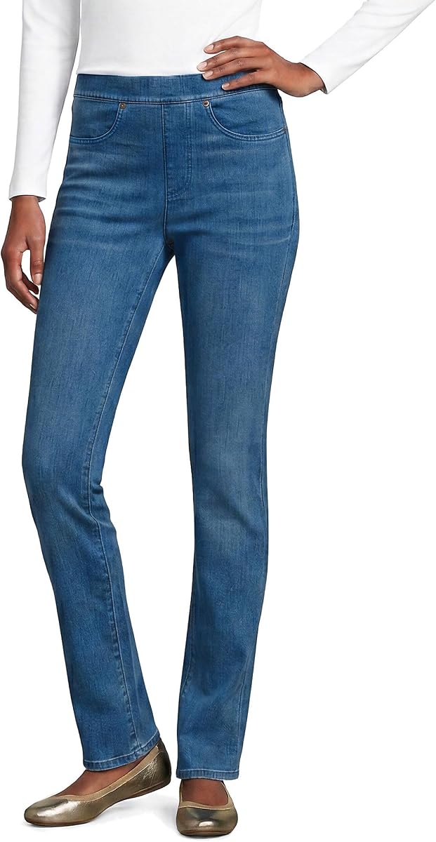 Lands' End Women's Starfish High Rise Knit Denim Straight Jeans
