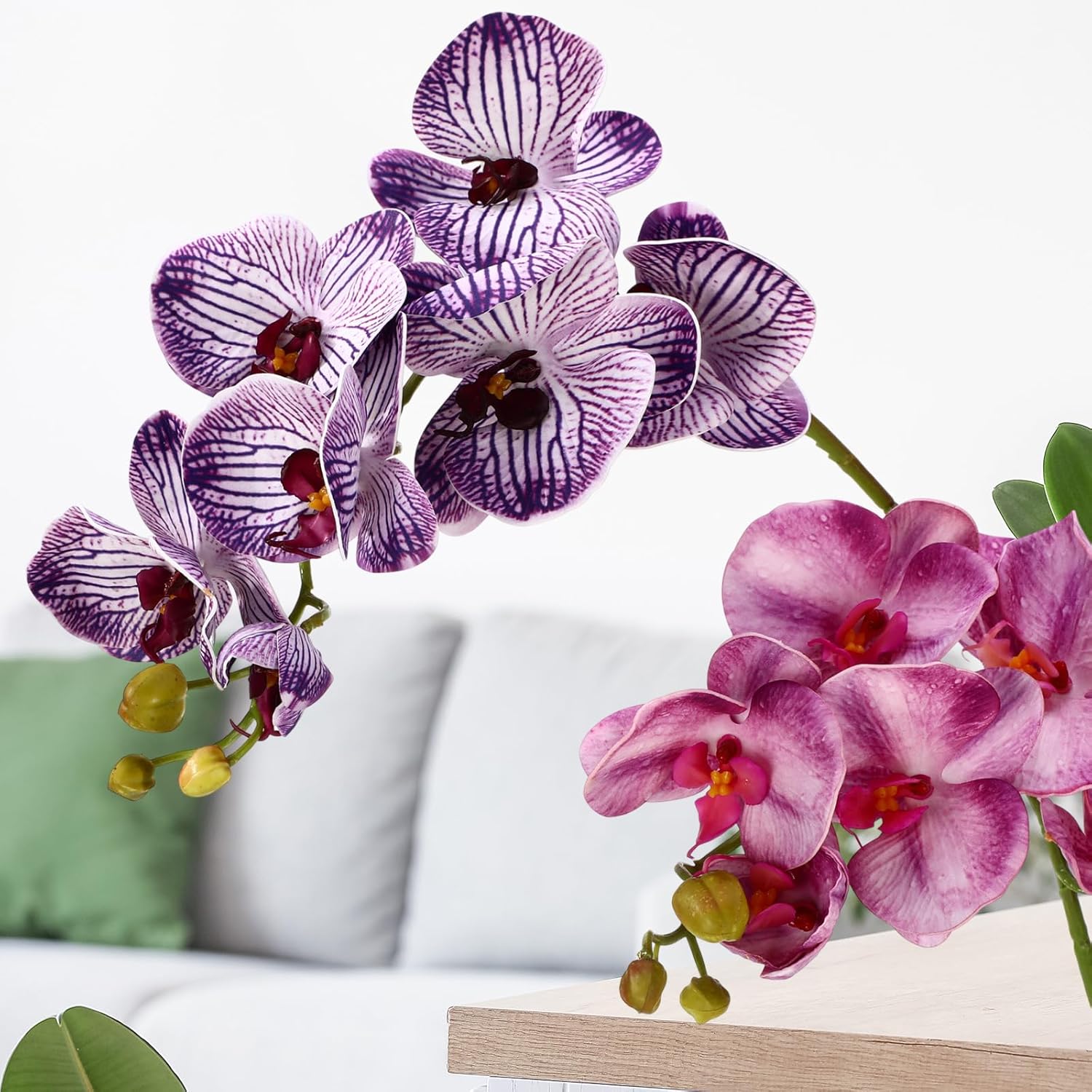 Chuangdi 2 Pcs Artificial Phalaenopsis with Suction Cups Terrarium Plant Decoration Reptile Habitat Plant Decor for Hermit Crab Lizards Geckos Snake(Jelly Purple,Lilac Purple,Fresh)