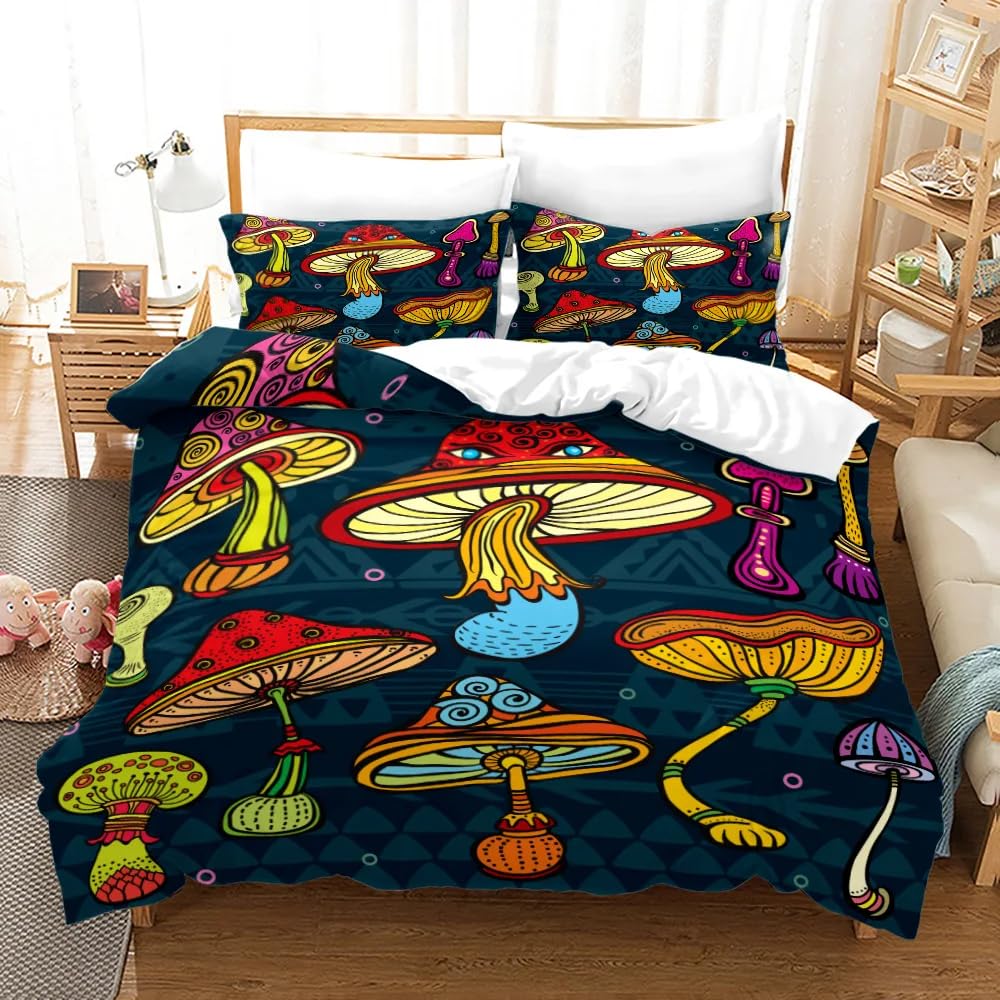 LMMSMGS King Size Duvet Cover Sets Mushrooms Duvet Cover King Size 94.5"x 86.6" with 2 Pillowcases 19.7"x 29.5" Bedding Sets Ultra Soft Warm Fluffy With Zipper Closure for Aldults Kids
