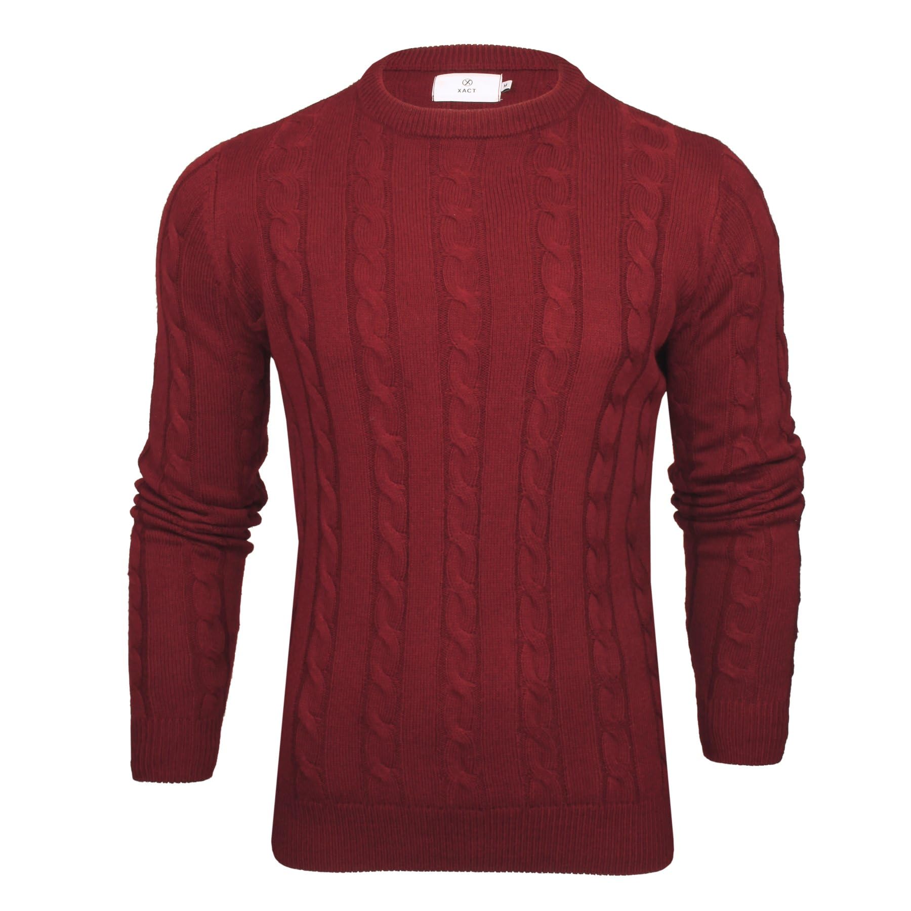 Xact Men's Burgundy Crew Neck Cable Knit Jumper (Burgundy) Xl