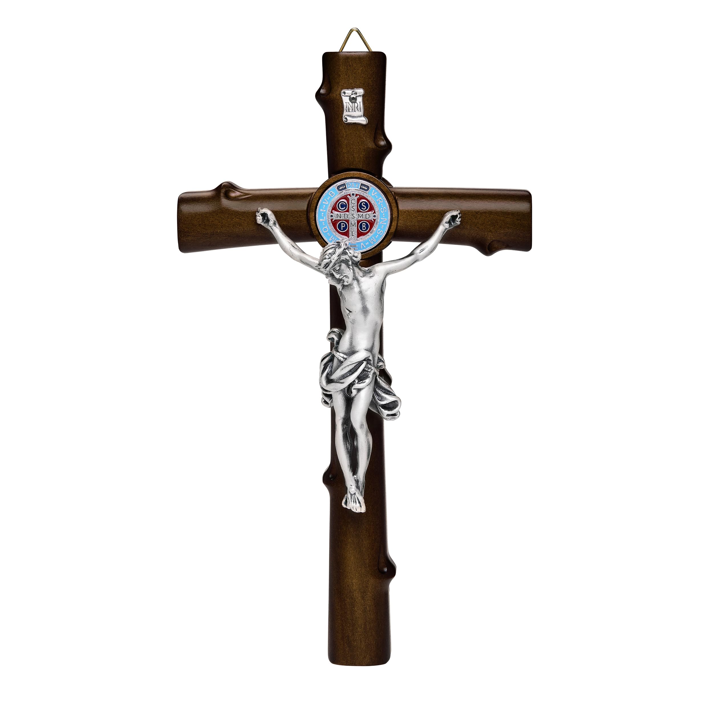 Mondo Cattolico - Crucifix wall cross Catholic Benedict During Pope's Angelus, Beech Wooden Wall crucifix with enamel Medal. Jesus crucifix 8,26" x