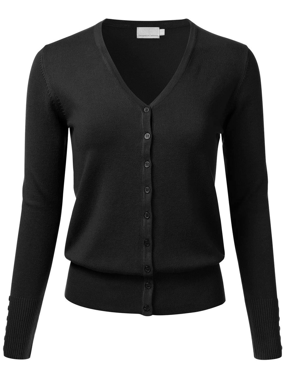 Women's Button Down V-Neck Long Sleeve Knit Cardigan with Sleeve Button Detail (S-3XL)