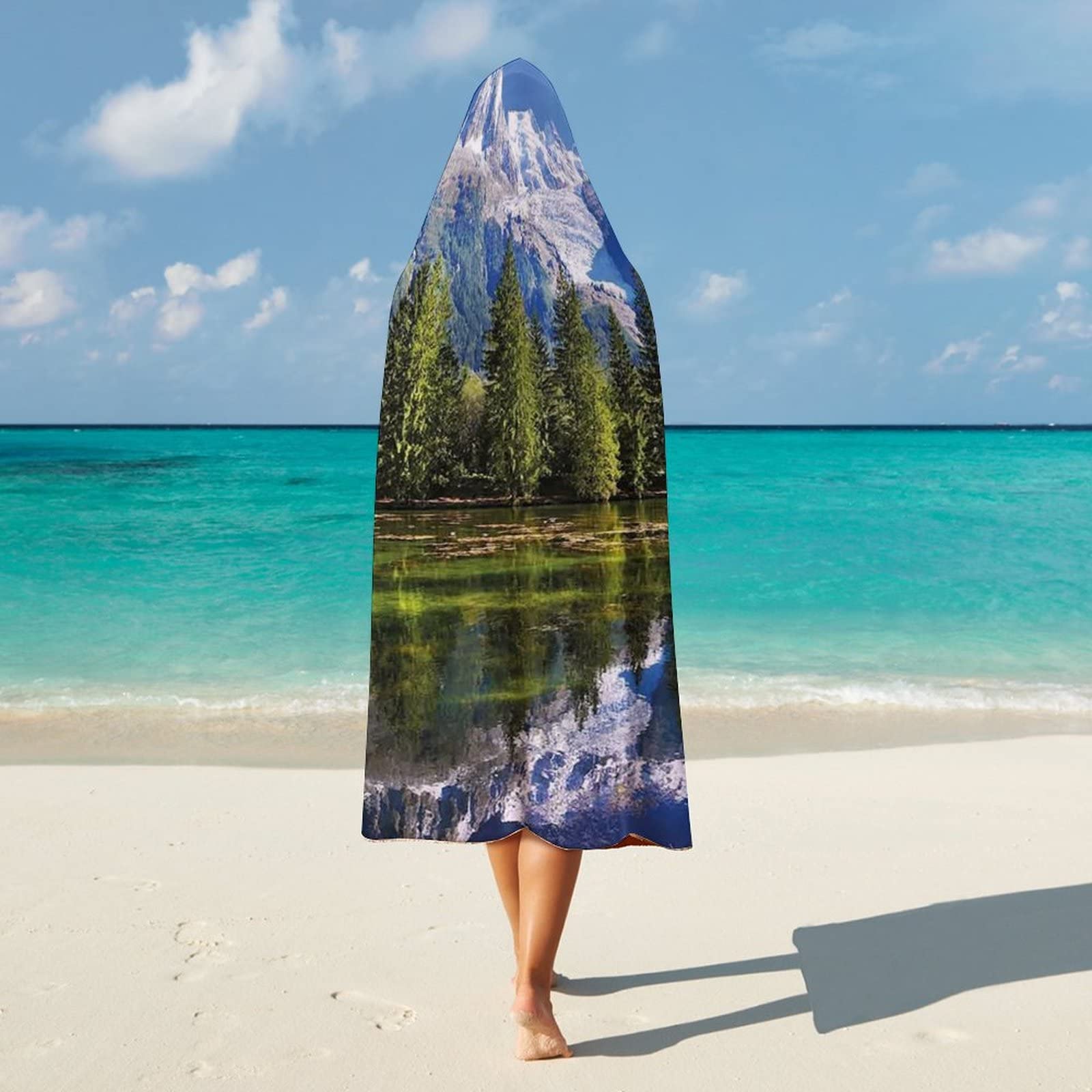 Tragbare Outdoor-Decke mit schneebedeckten Bergen und immergrünen Fichten, die Sich im See spiegeln, weich, warm und kuschelig, 152 x 203 cm, geeignet für Kinder, Jugendliche, Frauen und Männer, bla