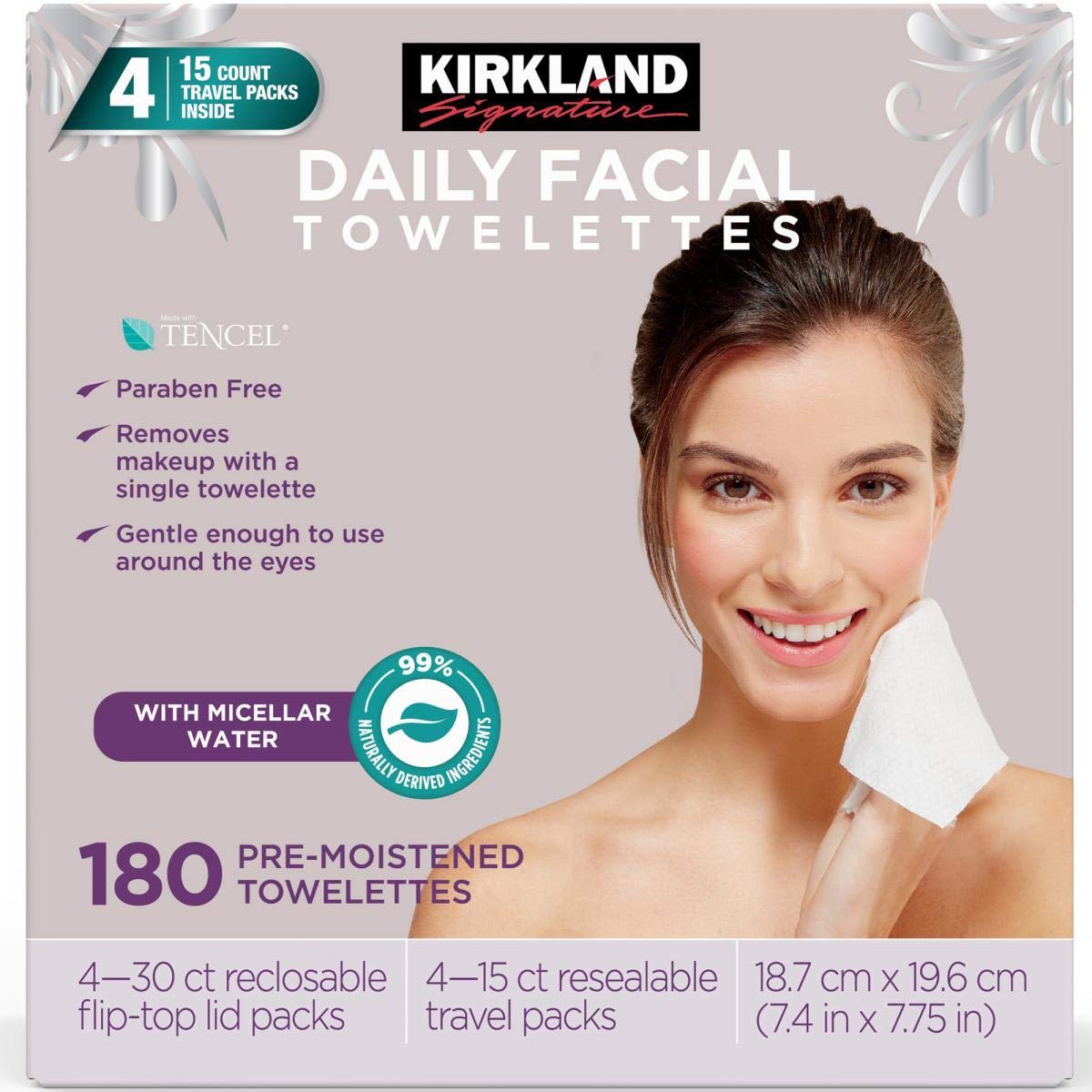 Kirkland Signature Lot de 180 lingettes nettoyantes micellaires quotidiennes pour le visage