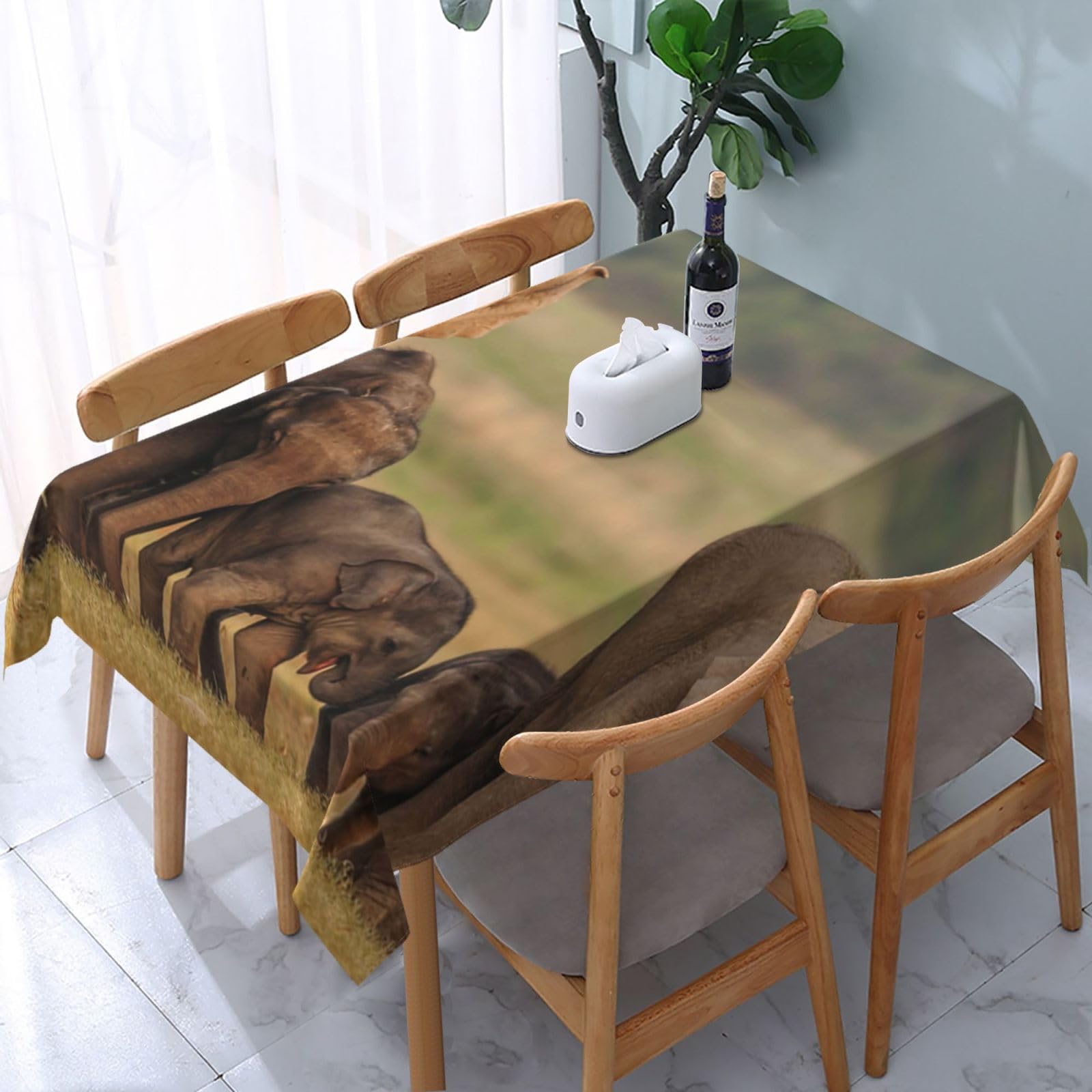WPKJU Elephant Family Printed Tablecloth Water Resistant Table Cover Washable Rectangle Table Cloth for Tables 54x72 in