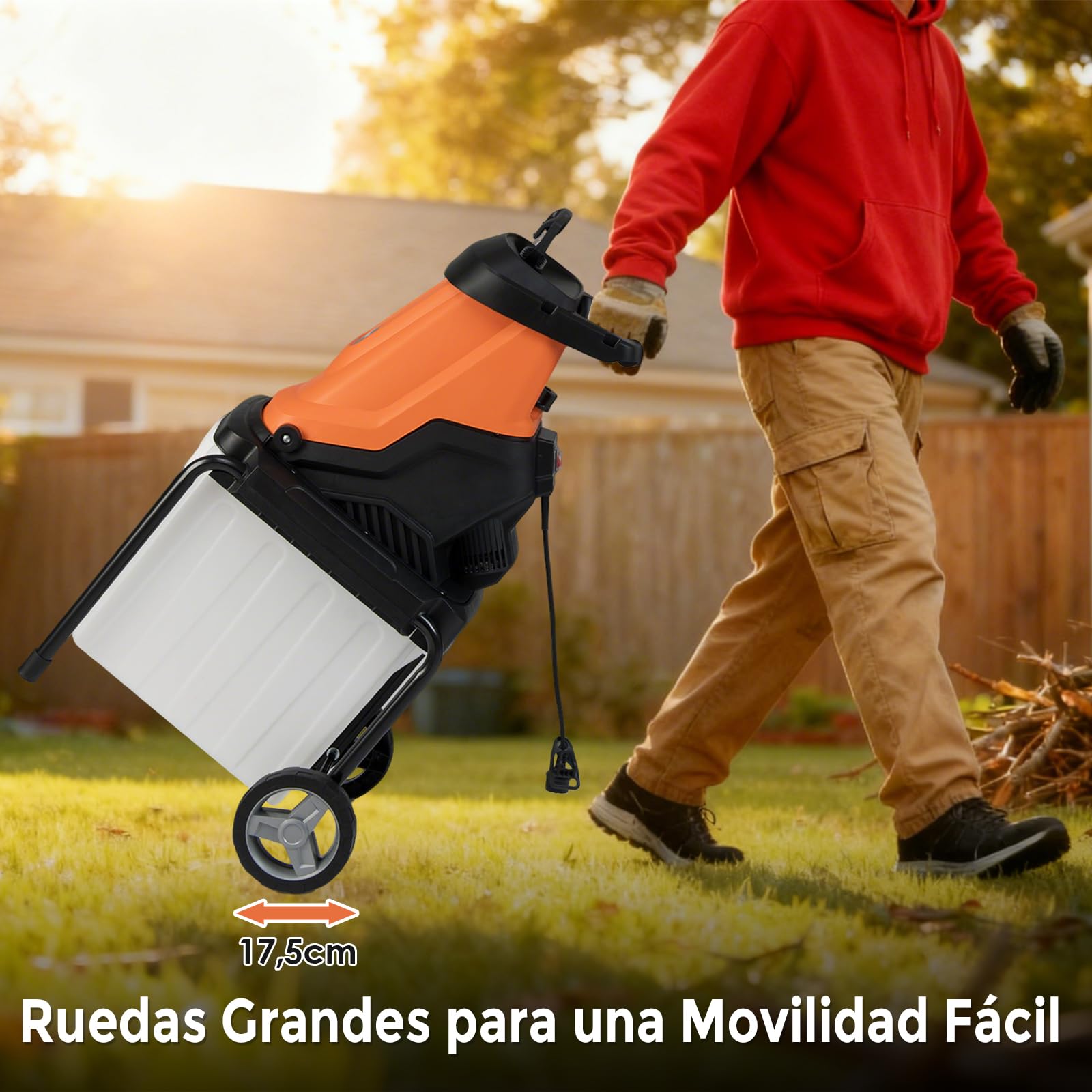 COSTWAY Trituradora de Ramas 2800W, Caja 50L, Hasta 45mm, Biotrituradora con Ruedas, Biotrituradora Electrica Jardin (naranje)